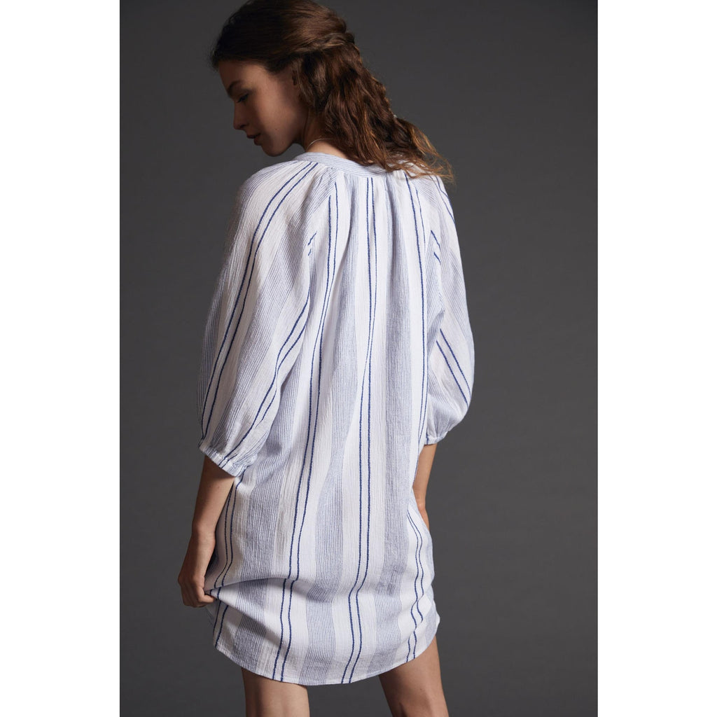 New Anthropologie Sundry Striped Henley Mini Dress $188 SMALL (1) White/Blue