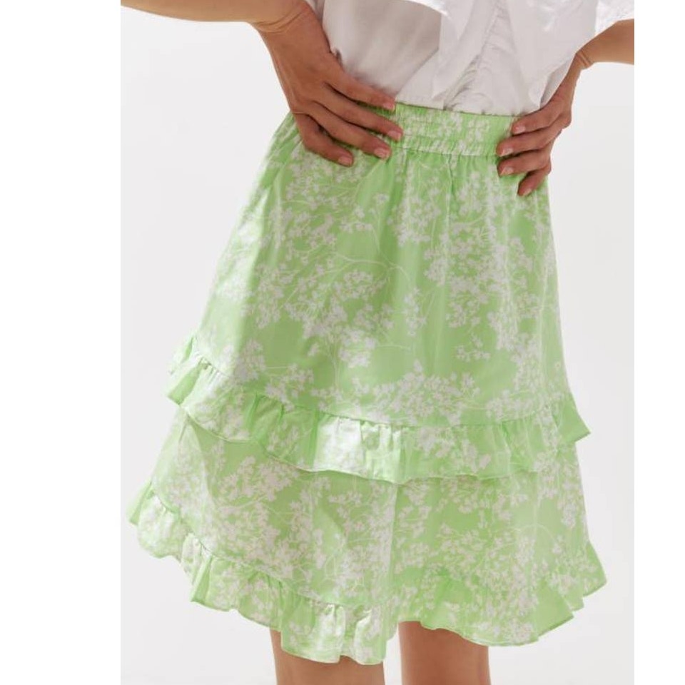 New Peter Som for Anthropologie Ruffled Floral Mini Skirt $140 Medium Green