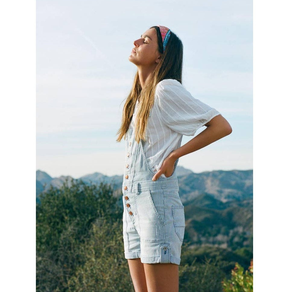New Anthropologie Pilcro Everyday Short Overalls $128 SIZE 27 Railroad Stripe