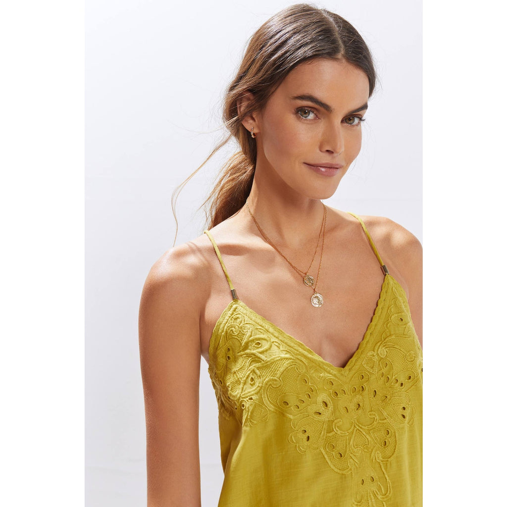 New Anthropologie Let Me Be Embroidered Lace Peplum Tank $148  Sz 4 Chartreuse