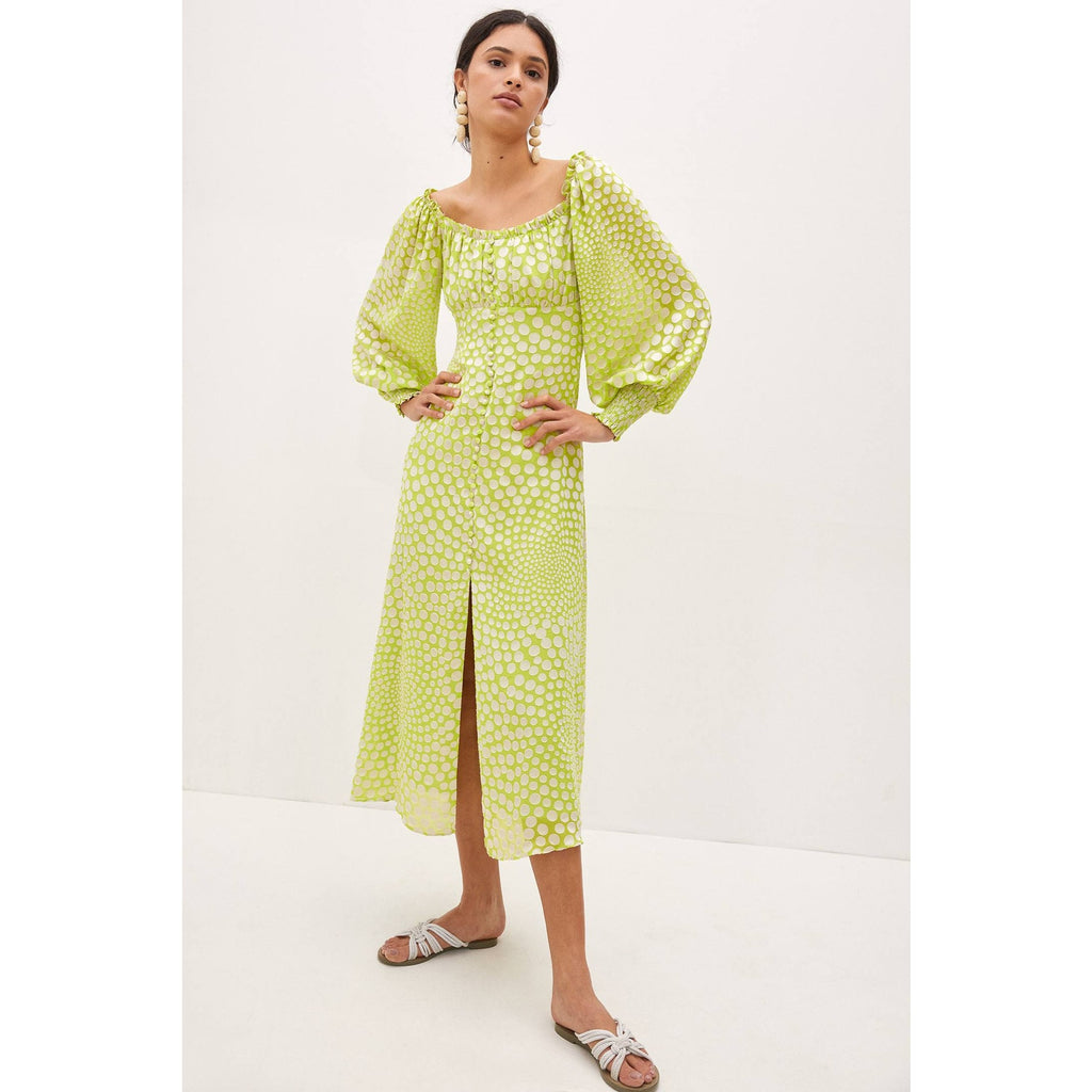 New Anthropologie EXQUISE Meryl Long Sleeve Midi Dress $218 MEDIUM Light Green