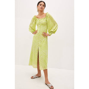 New Anthropologie EXQUISE Meryl Long Sleeve Midi Dress $218 MEDIUM Light Green