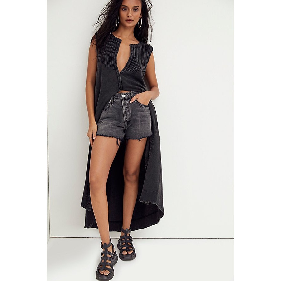 Free People Pintucked Knit Button Midi Tunic Dress Top