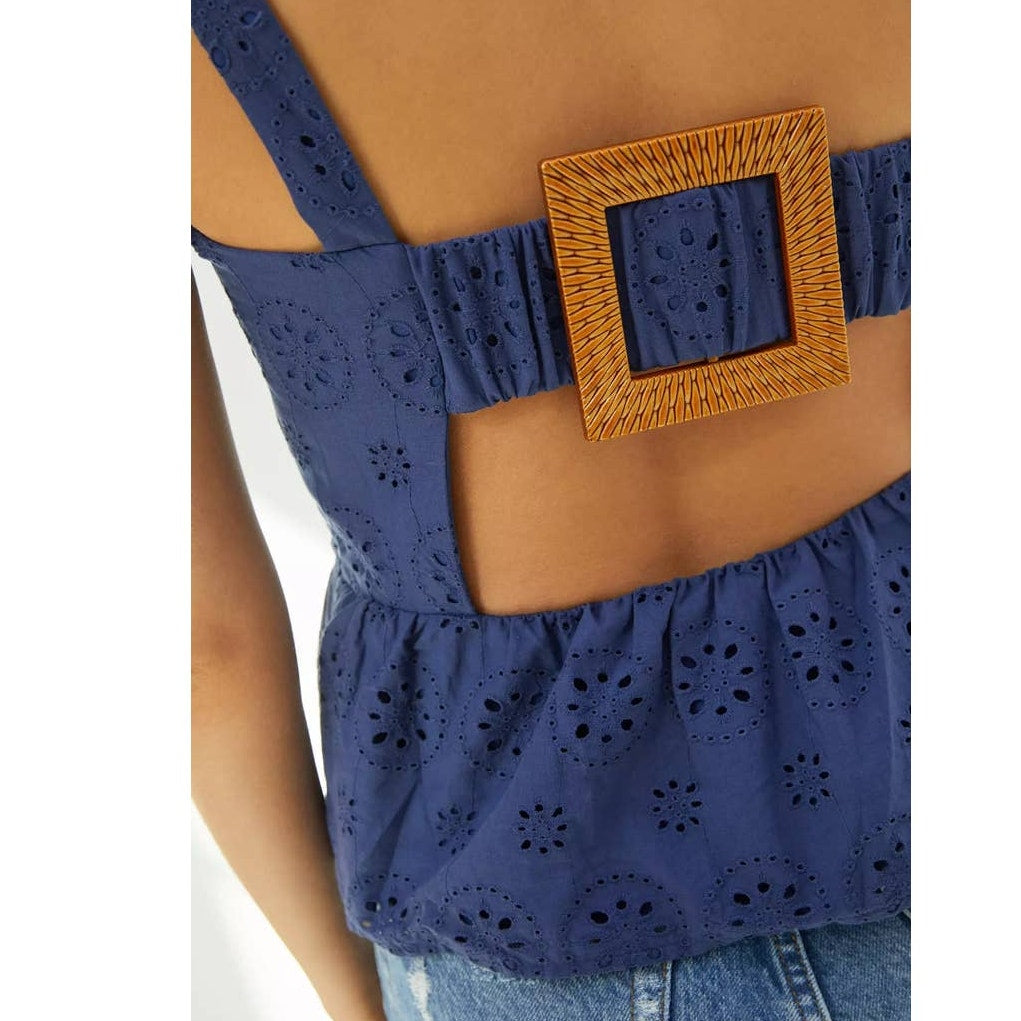 New Anthropologie x Hutch Dorri Buckle-Back Tank Top $128 SIZE 8 Blue
