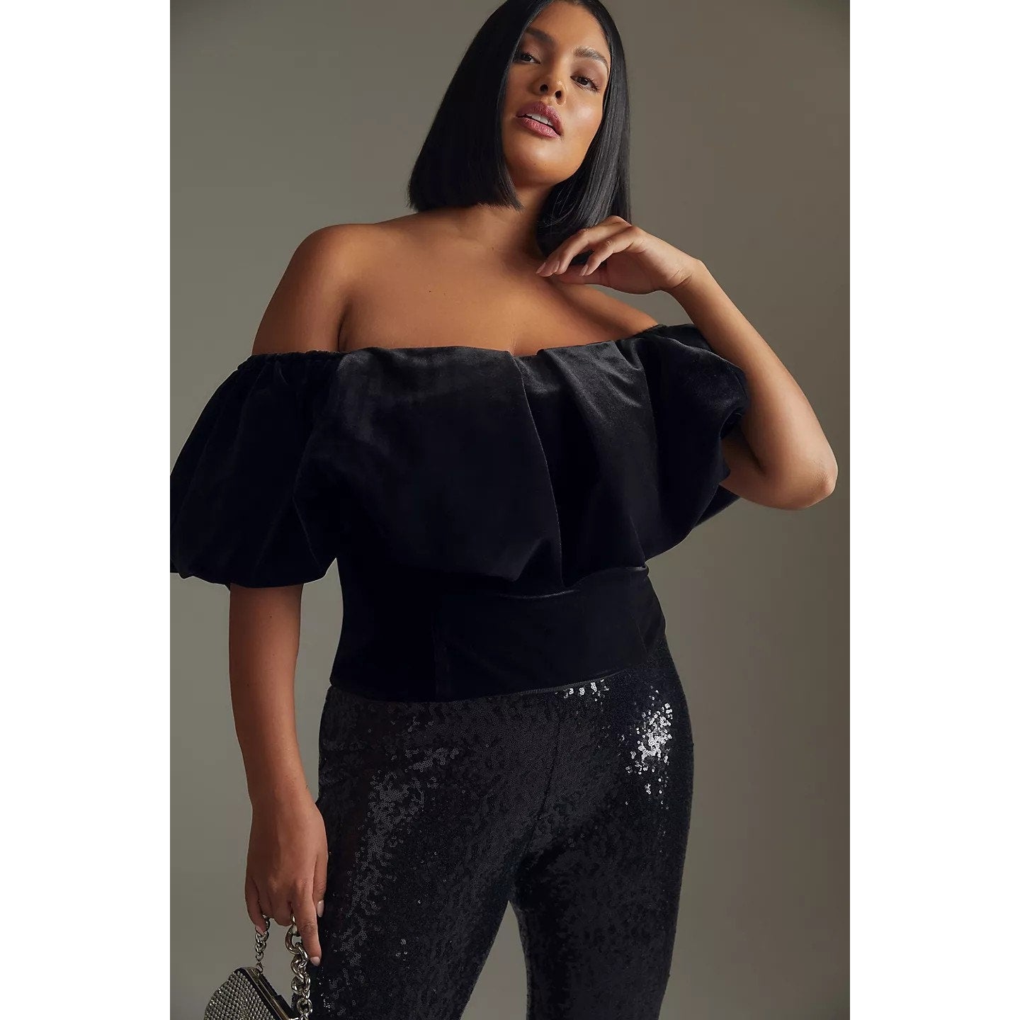 New Anthropologie Hutch Velvet Corset Top $148 SIZE 0P Black Off The Shoulder