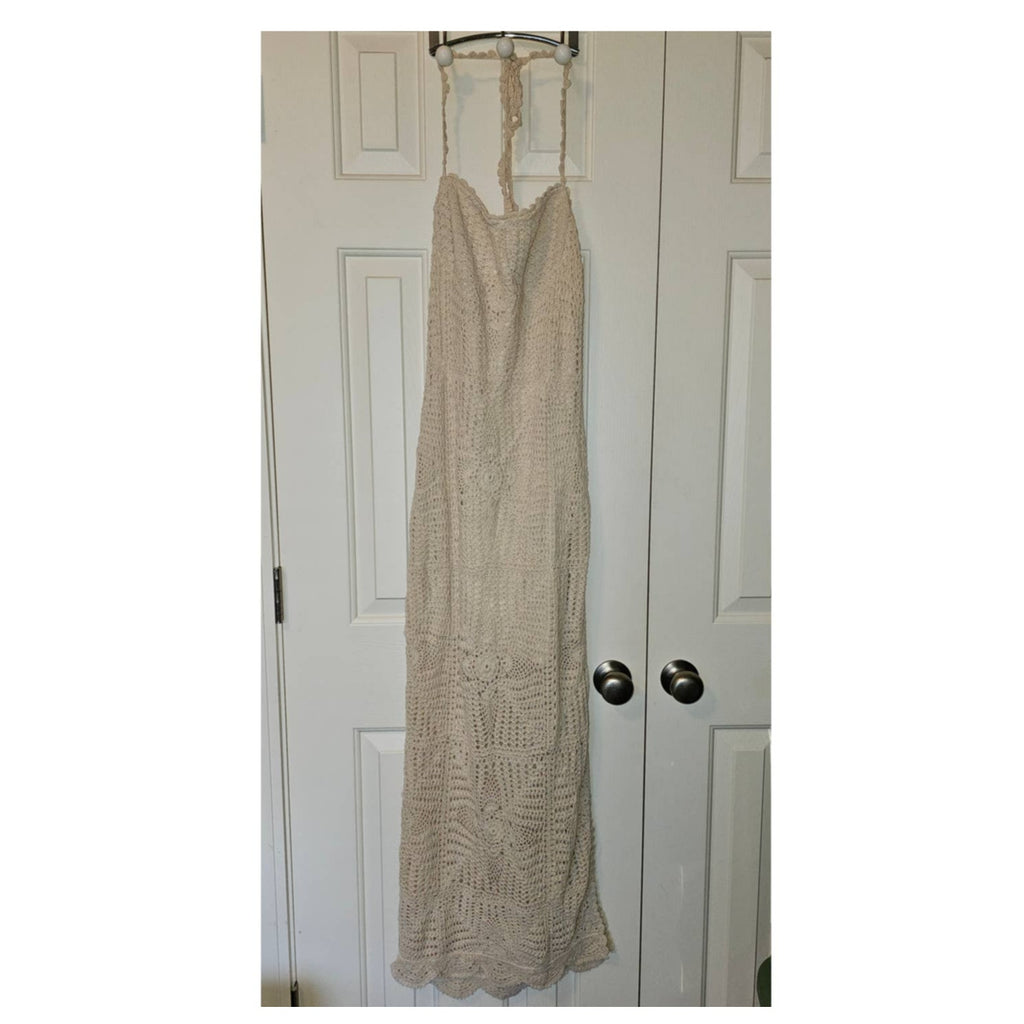 New Free People Dahlia Chrochet Bodycon Style Maxi Dress $168 MEDIUM Natural