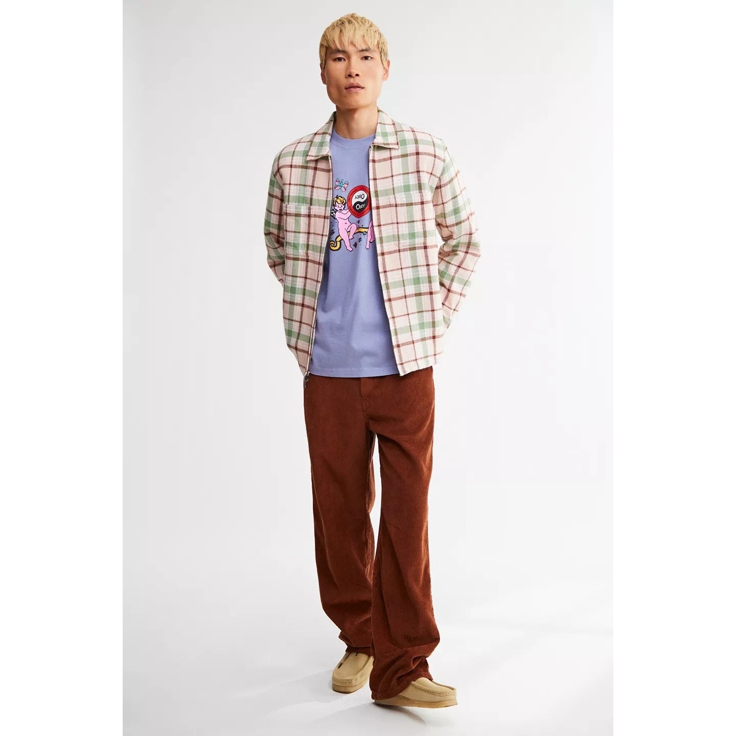 New Urban Outfitters OBEY Dom Plaid Shirt Jacket $120 MEDIUM Pink Clay