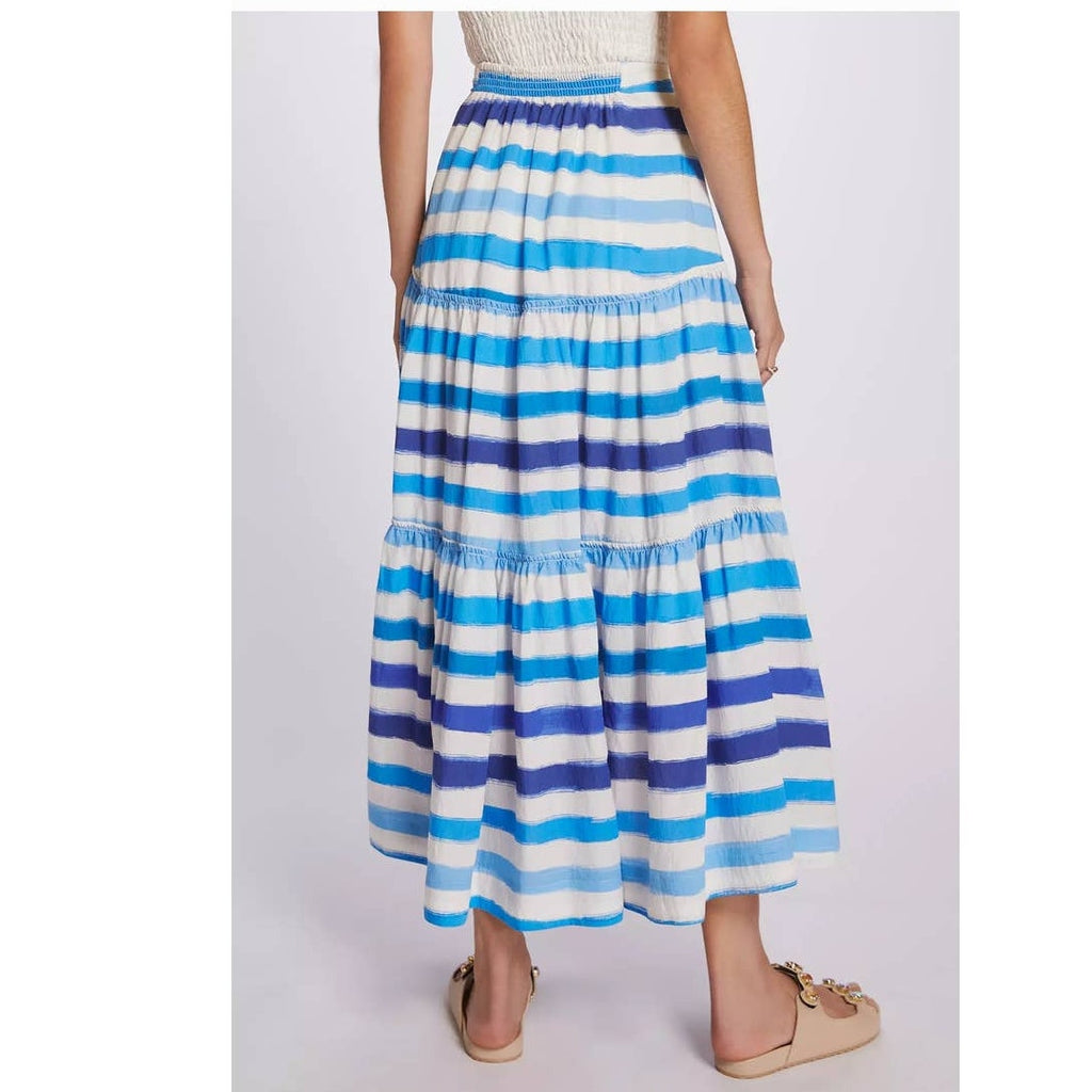 New Anthropologie Maeve Striped A-Line Midi Skirt  $148 X-SMALL Blue Tiered