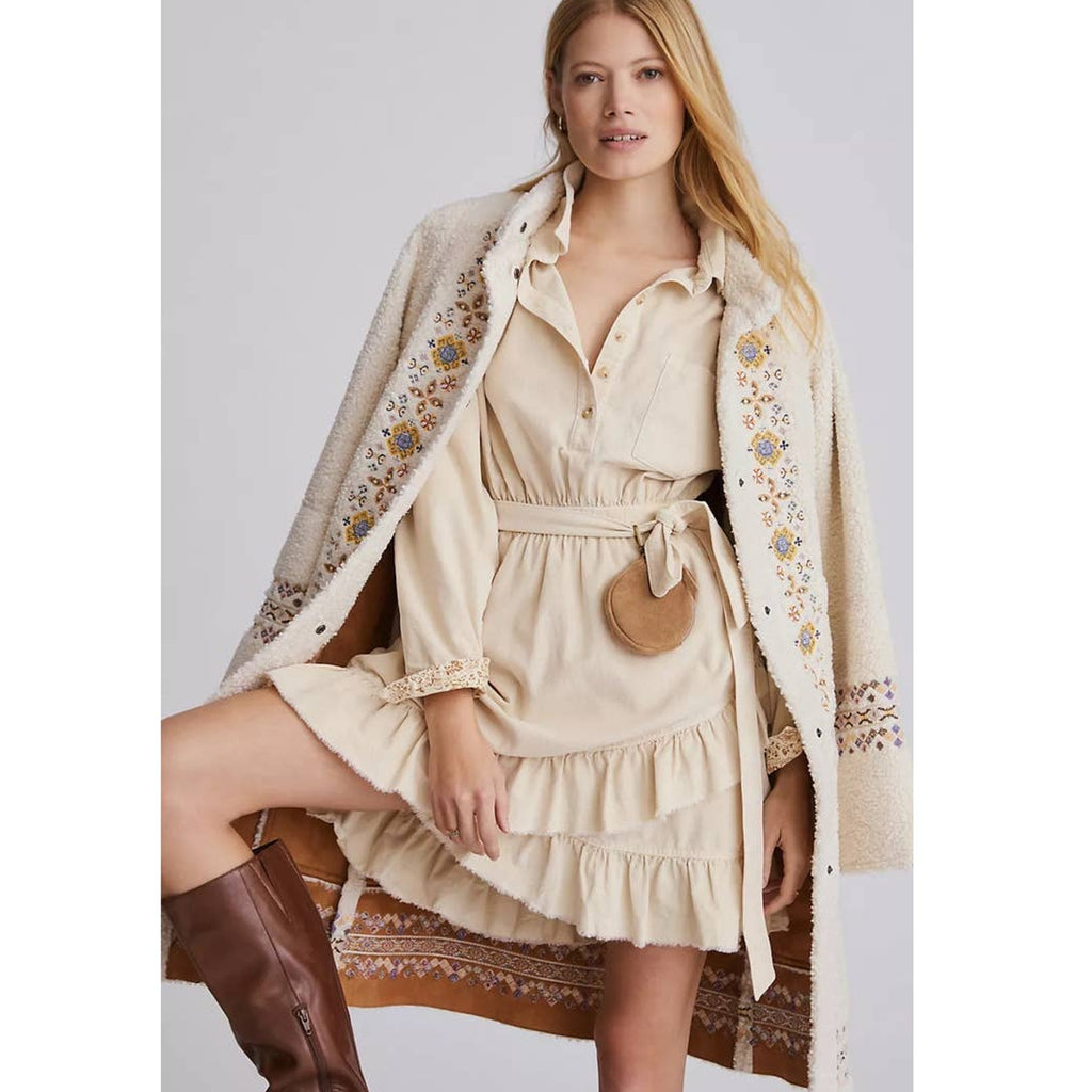 New Anthropologie Pilcro Corduroy Mini Dress $160 IVORY LARGE