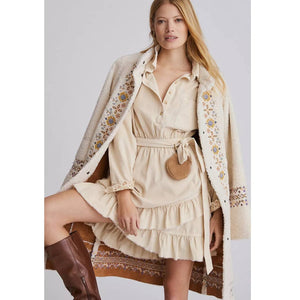 New Anthropologie Pilcro Corduroy Mini Dress $160 IVORY LARGE