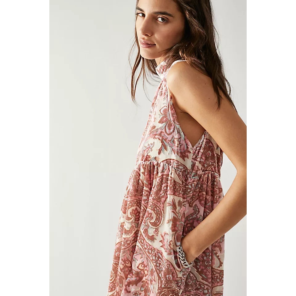 New Free People All The Time Velvet Mini Dress $168 X-SMALL Pink Petal