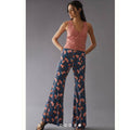 New By Anthropologie Drapey Flare Pants $120 SIZE 2 Blue Motif Pink Floral