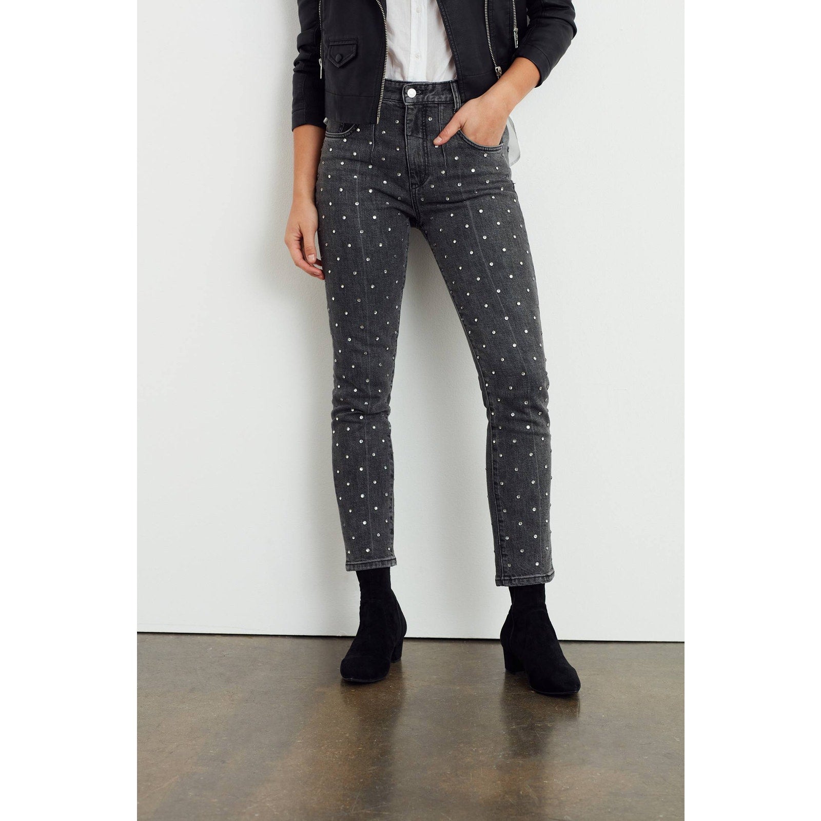 New Anthropologie Pilcro Ultra High-Rise Beaded Straight Jeans $158 SIZE 28