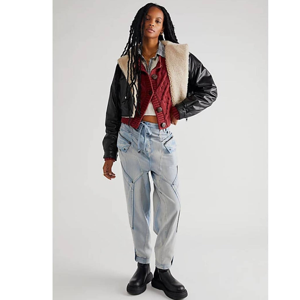 New Free People Wilder Mid-Rise Pants $228 SMALL Cargo Utility Zip Slouchy