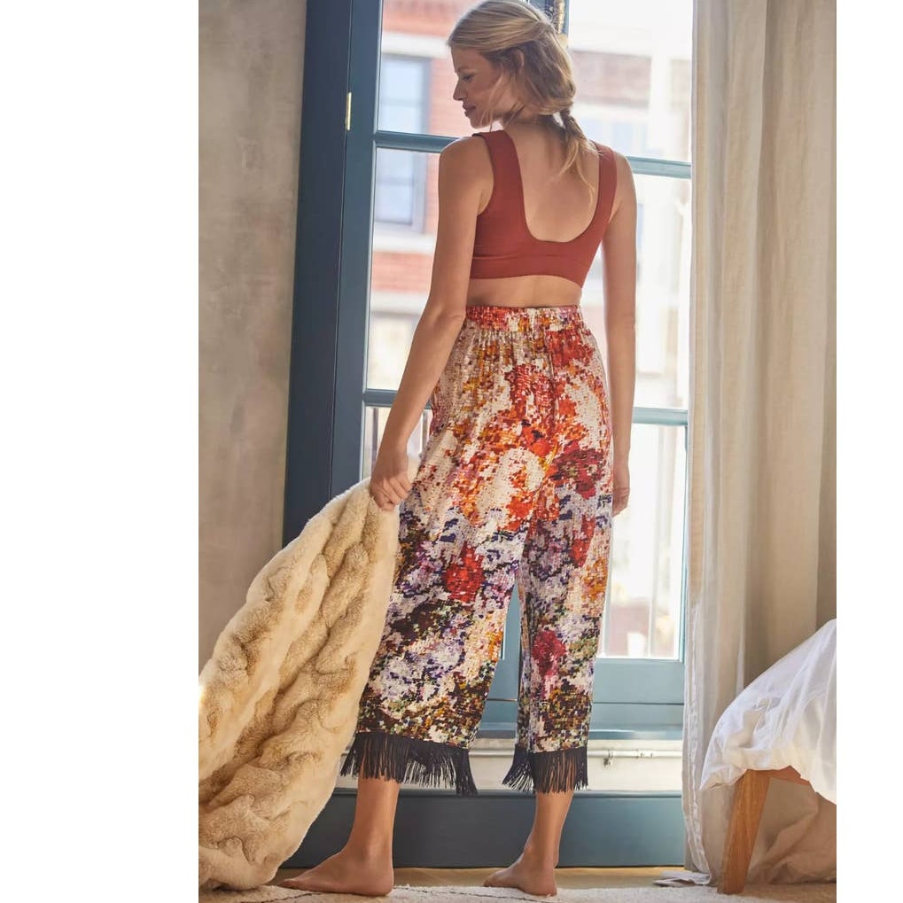New Anthropologie Kirstin Lamb Fringed Pajama Pants  $98 SMALL Whimsy