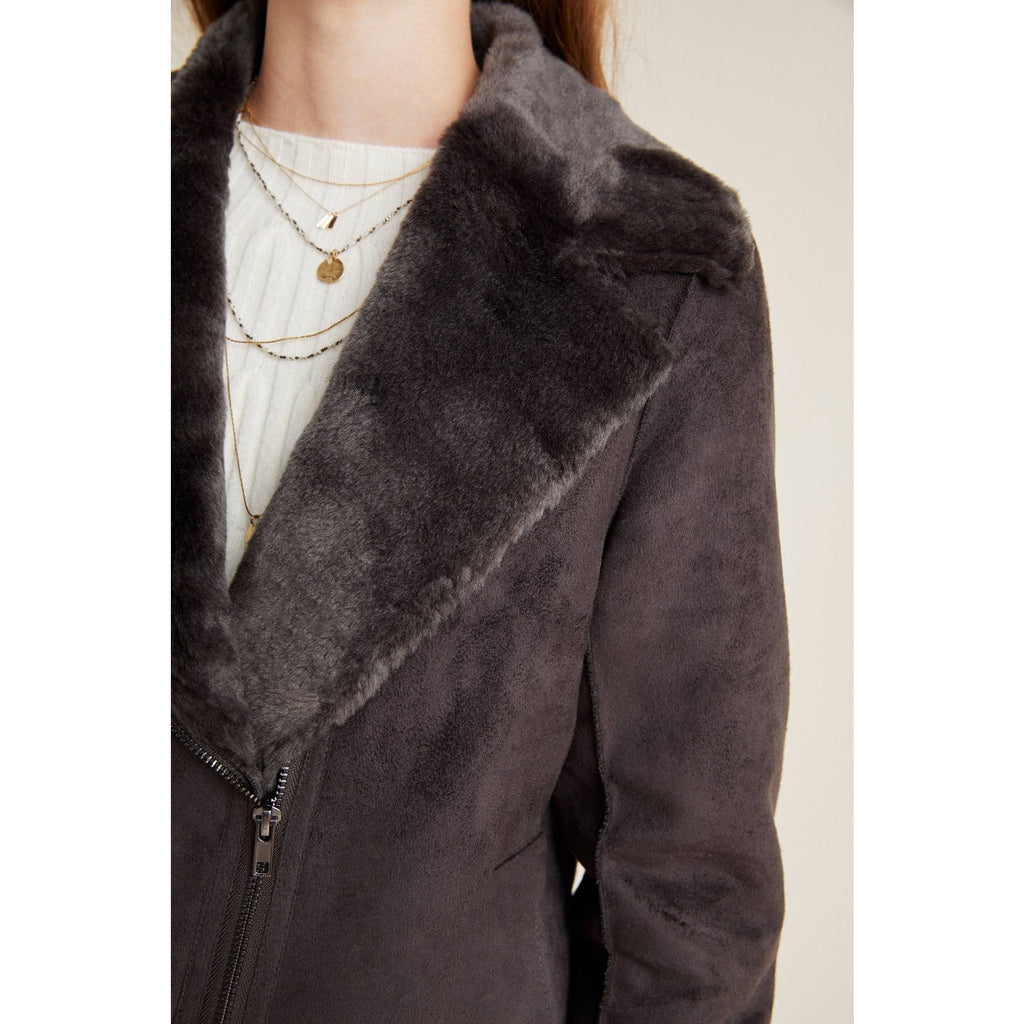 New Anthropologie Evita Faux Fur Aviator Jacket $240 SIZE 6 Gray