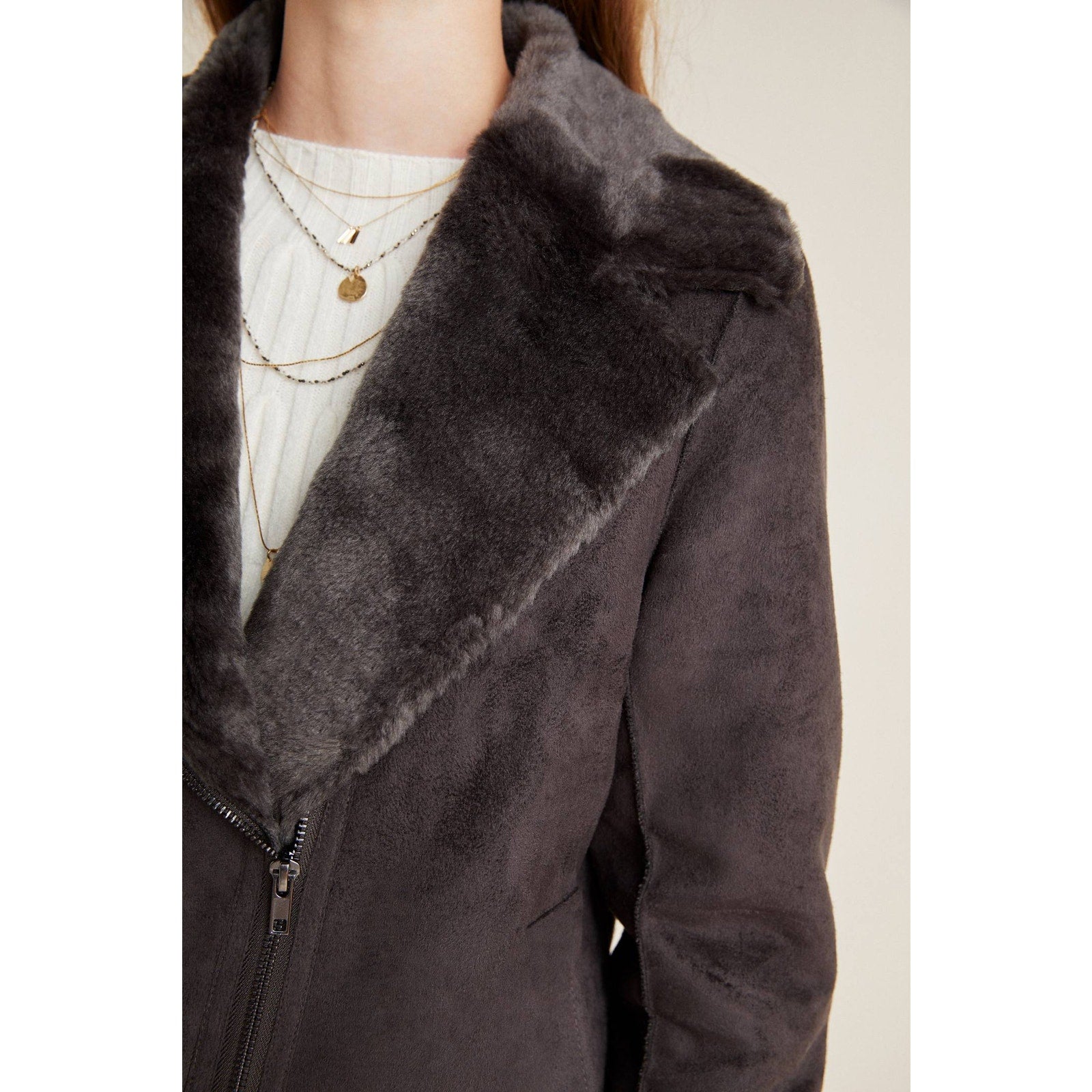 New Anthropologie Evita Faux Fur Aviator Jacket $240 SIZE 6 Gray