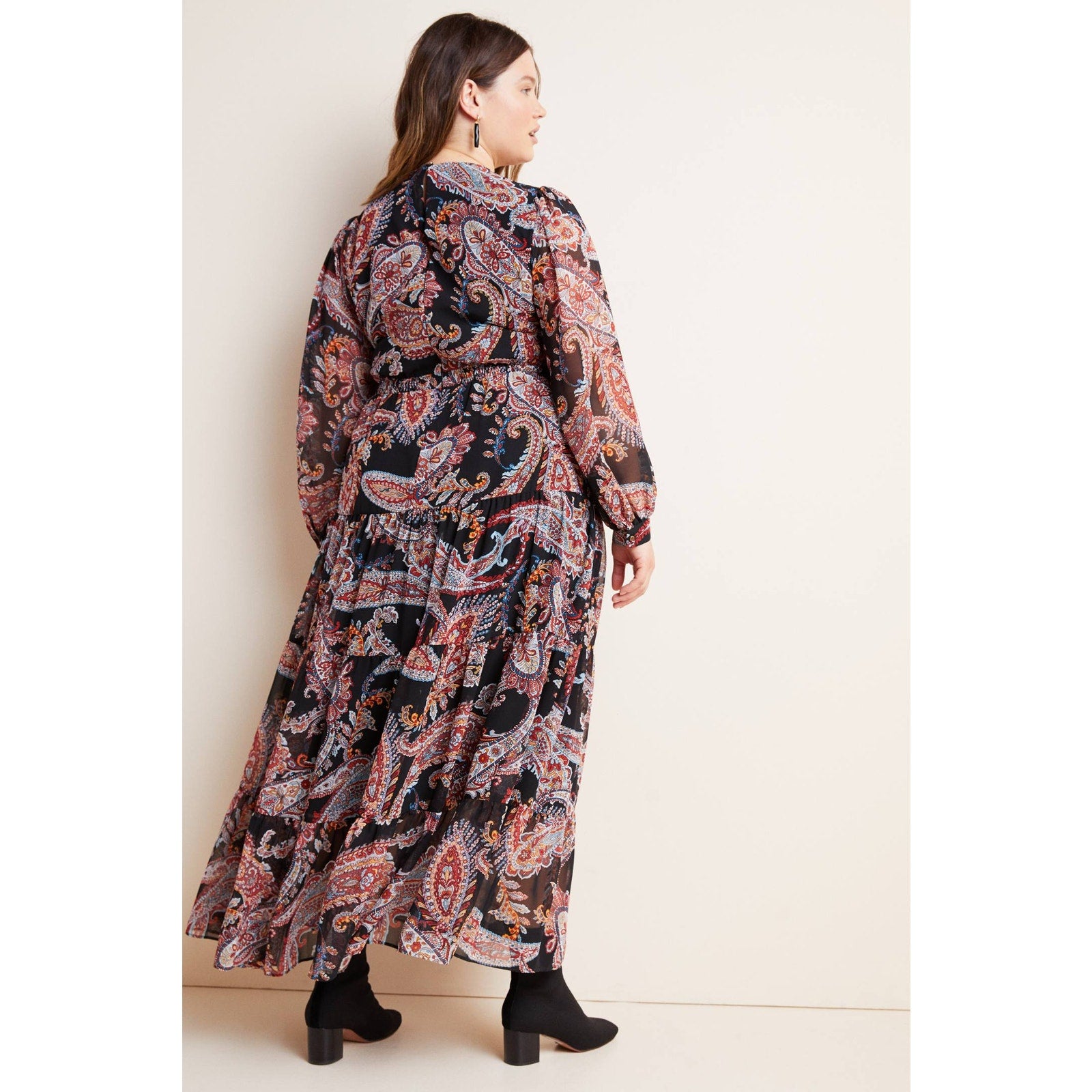 Anthropologie Paisley Long Sleeve Maxi Dress PLUS 16W Black Motif Anthropologie