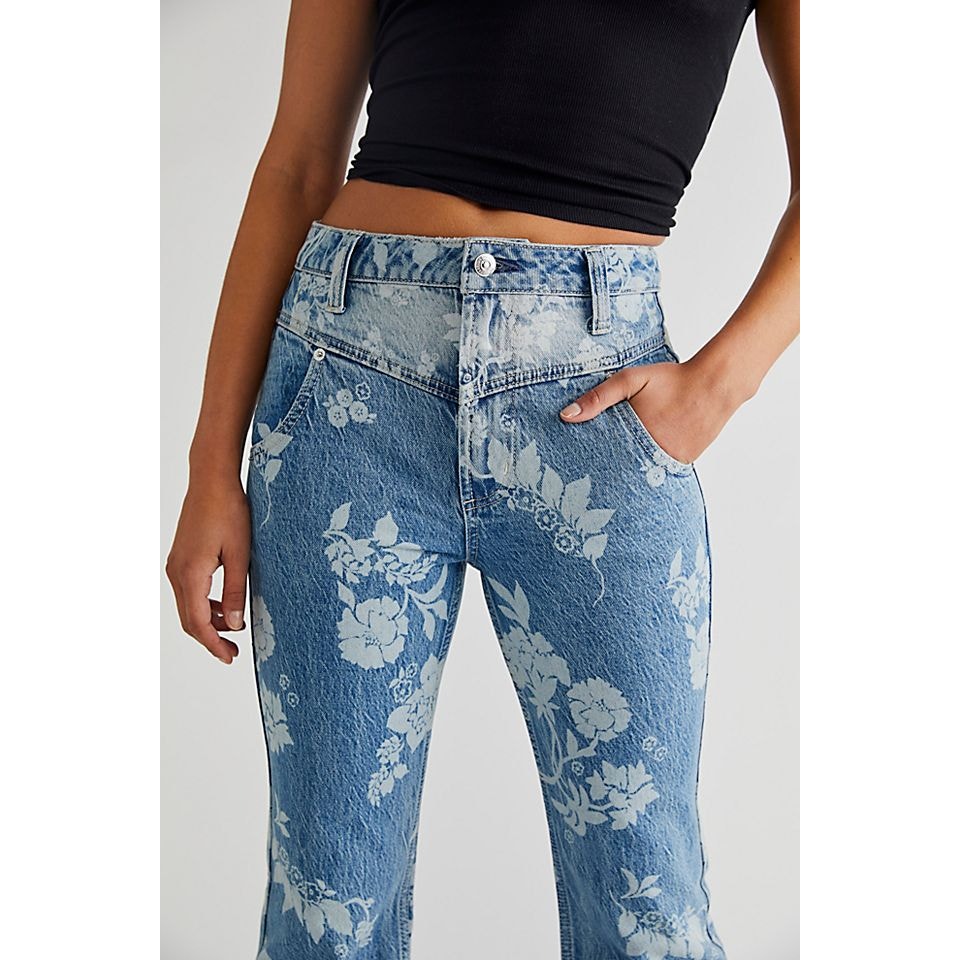 Free People WTF Naomi Floral Flare Jeans