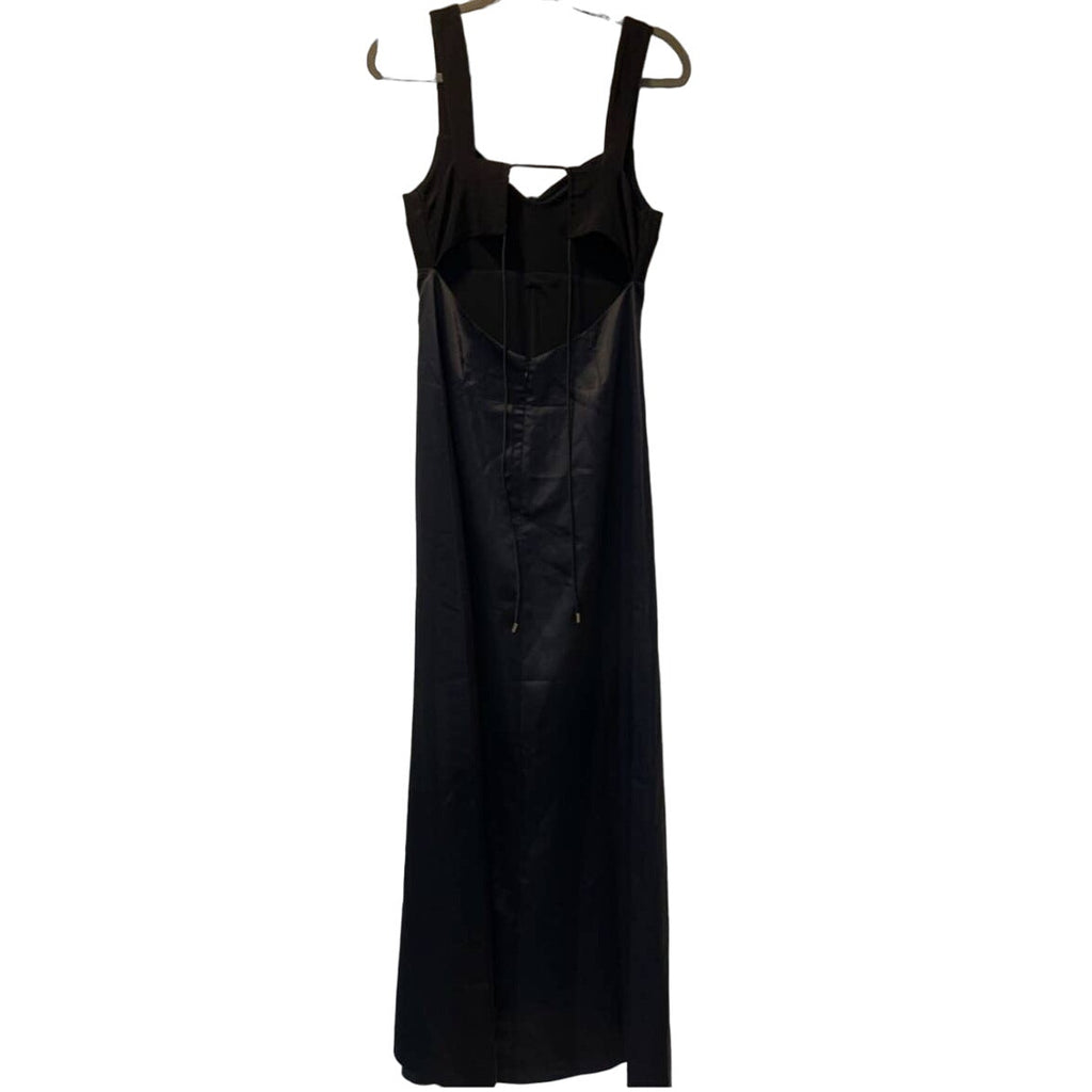 New Free People Gia Maxi Dress $250 Size 8 Black Bustier Silky Slip Gown
