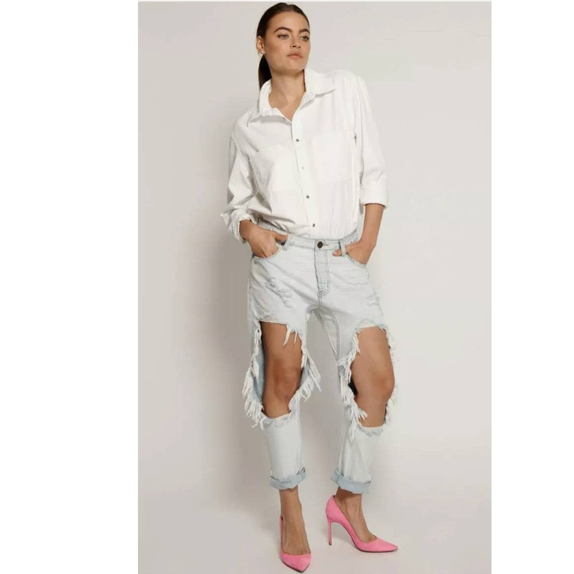 New One Teaspoon Brando Saints Destroyed Denim Jeans $178 Size 26