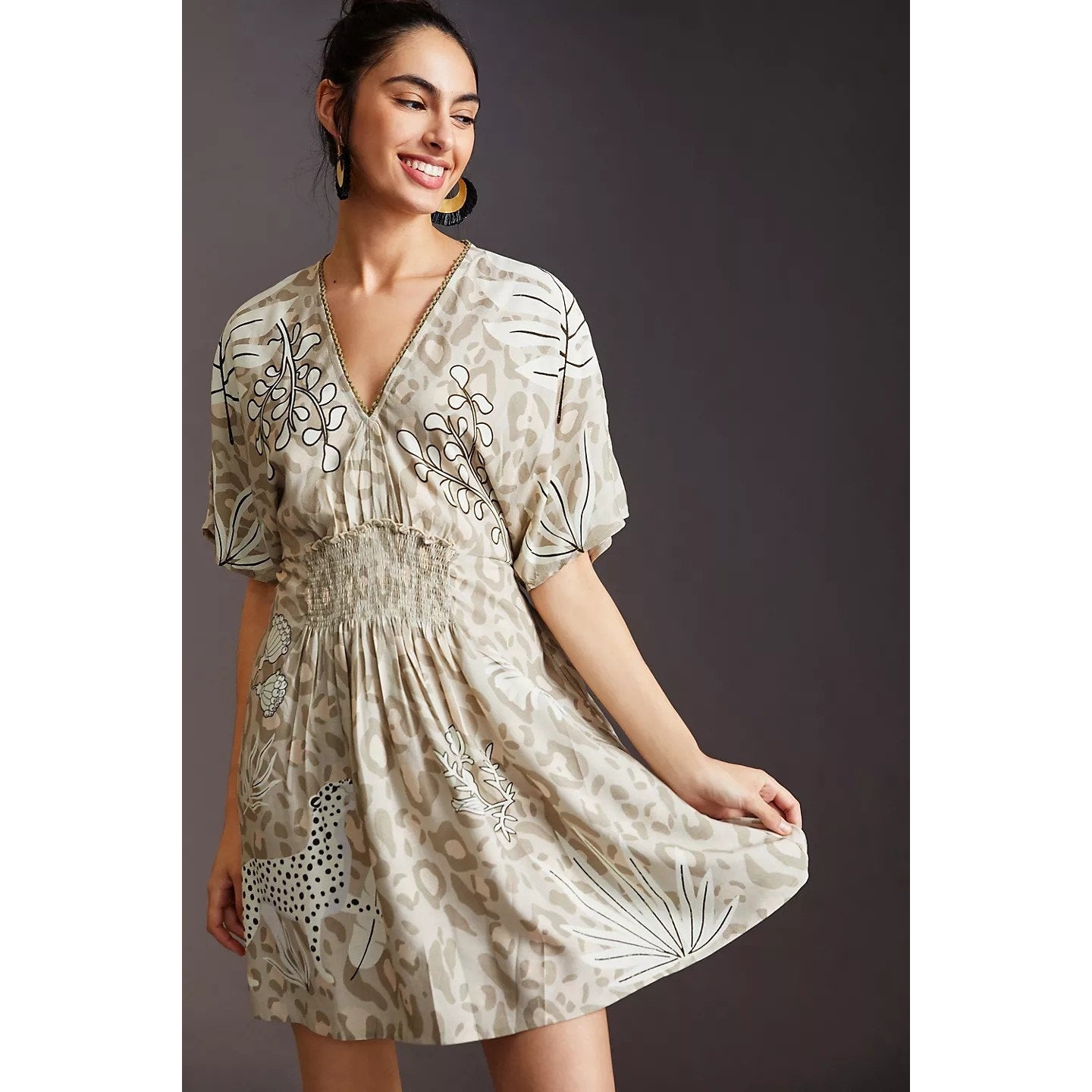 New Anthropologie Bl-nk Micro Kaftan $134 ONESIZE (S/M) Mini Dress Smocked