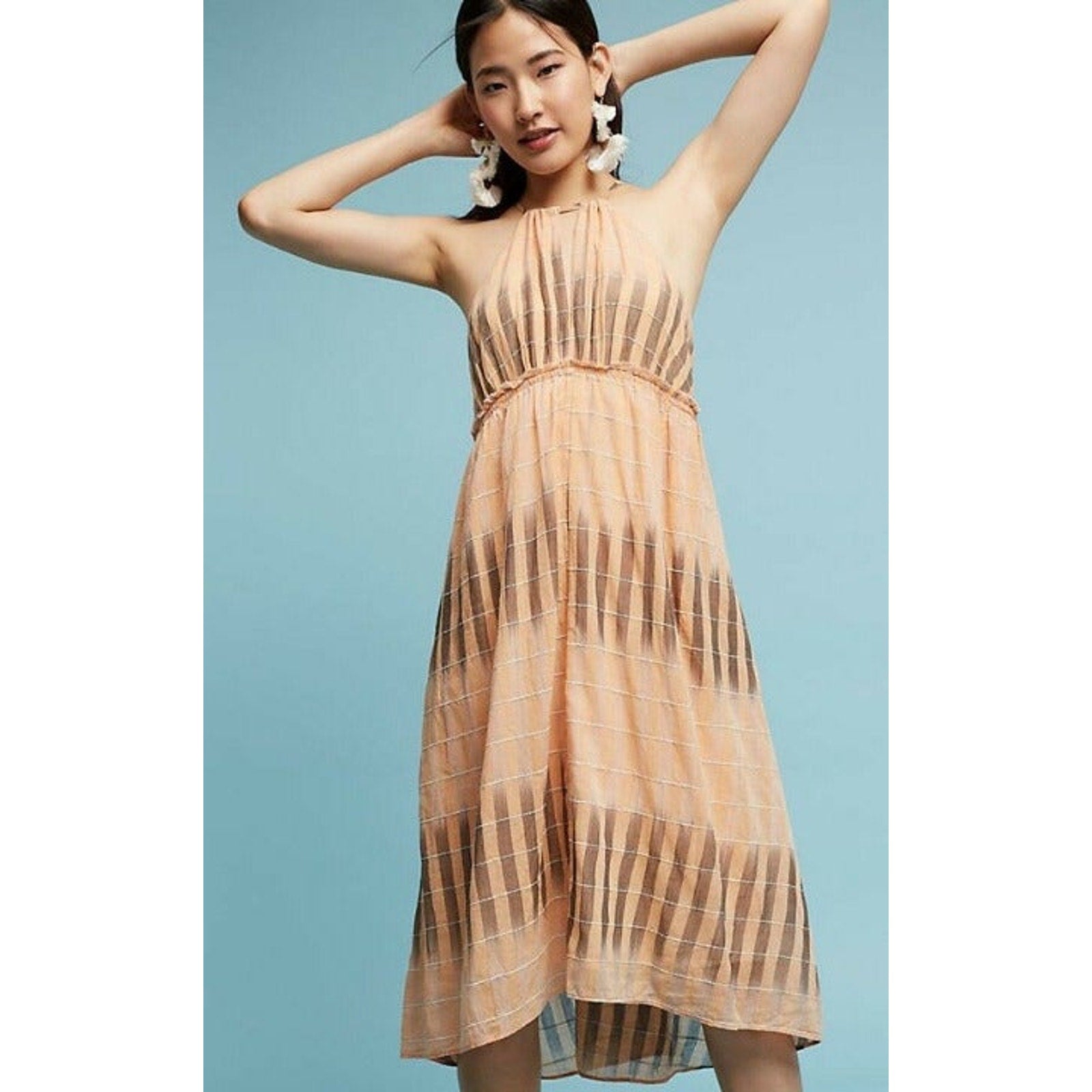Anthropologie by AKEMI + KIN Ikat Halter Peach Midi Dress $138 Size Small