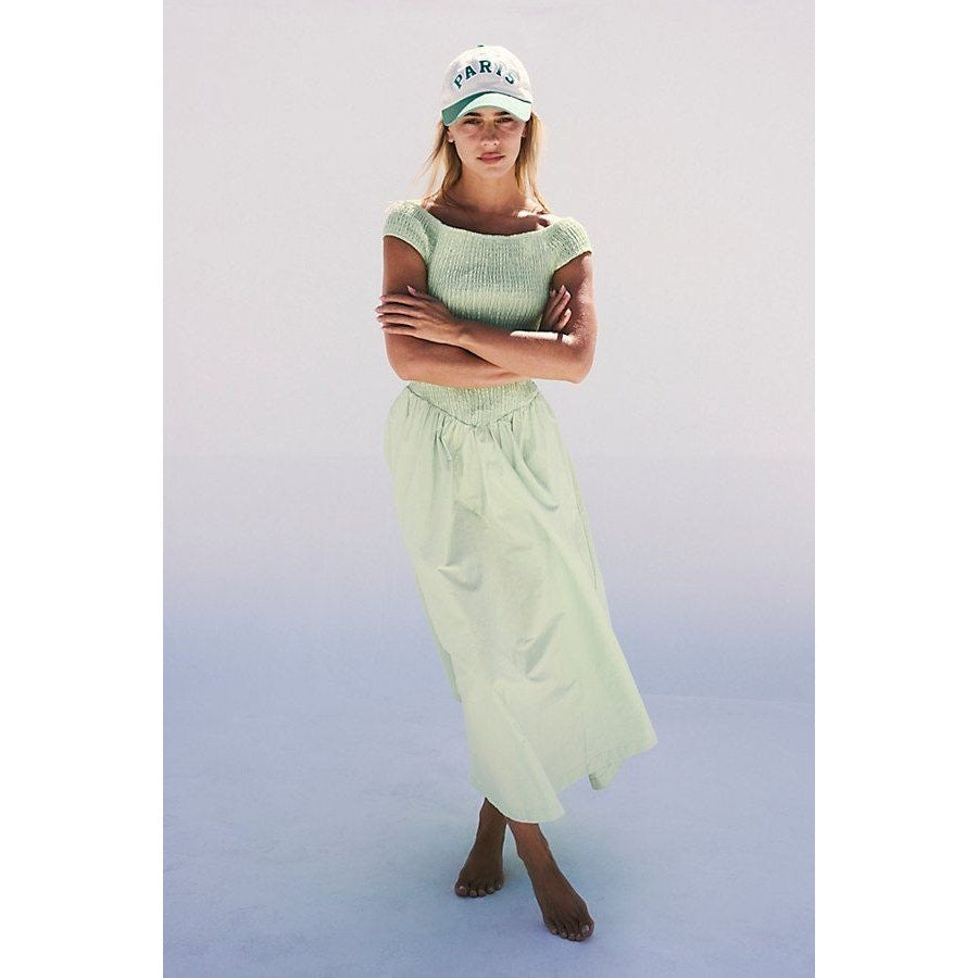 New Free People Ceci Smocked Midi Dress Free-est $98 SMALL Mint Green