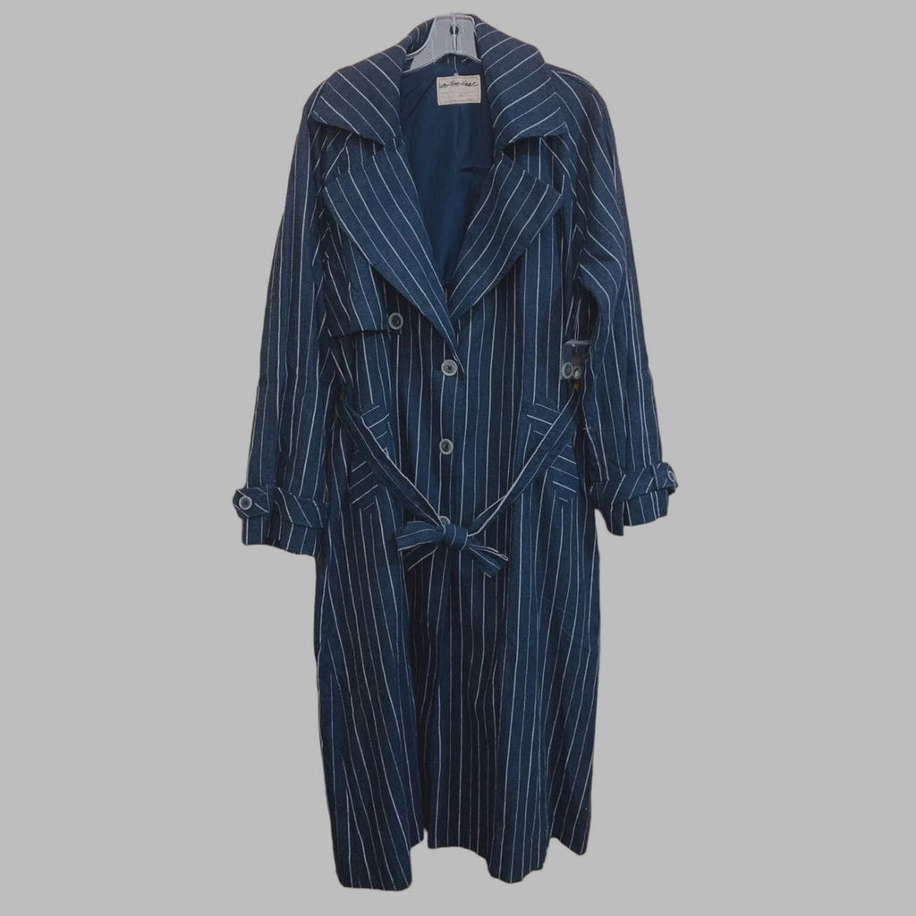 New Free People Melia Mac Collared Button Coat WTF $228 X-SMALL Blue Oversized