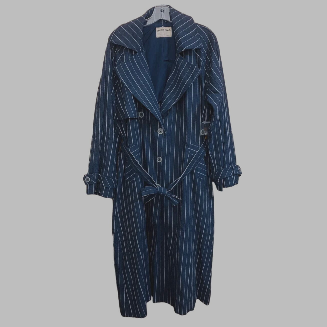 New Free People Melia Mac Collared Button Coat WTF $228 X-SMALL Blue Oversized