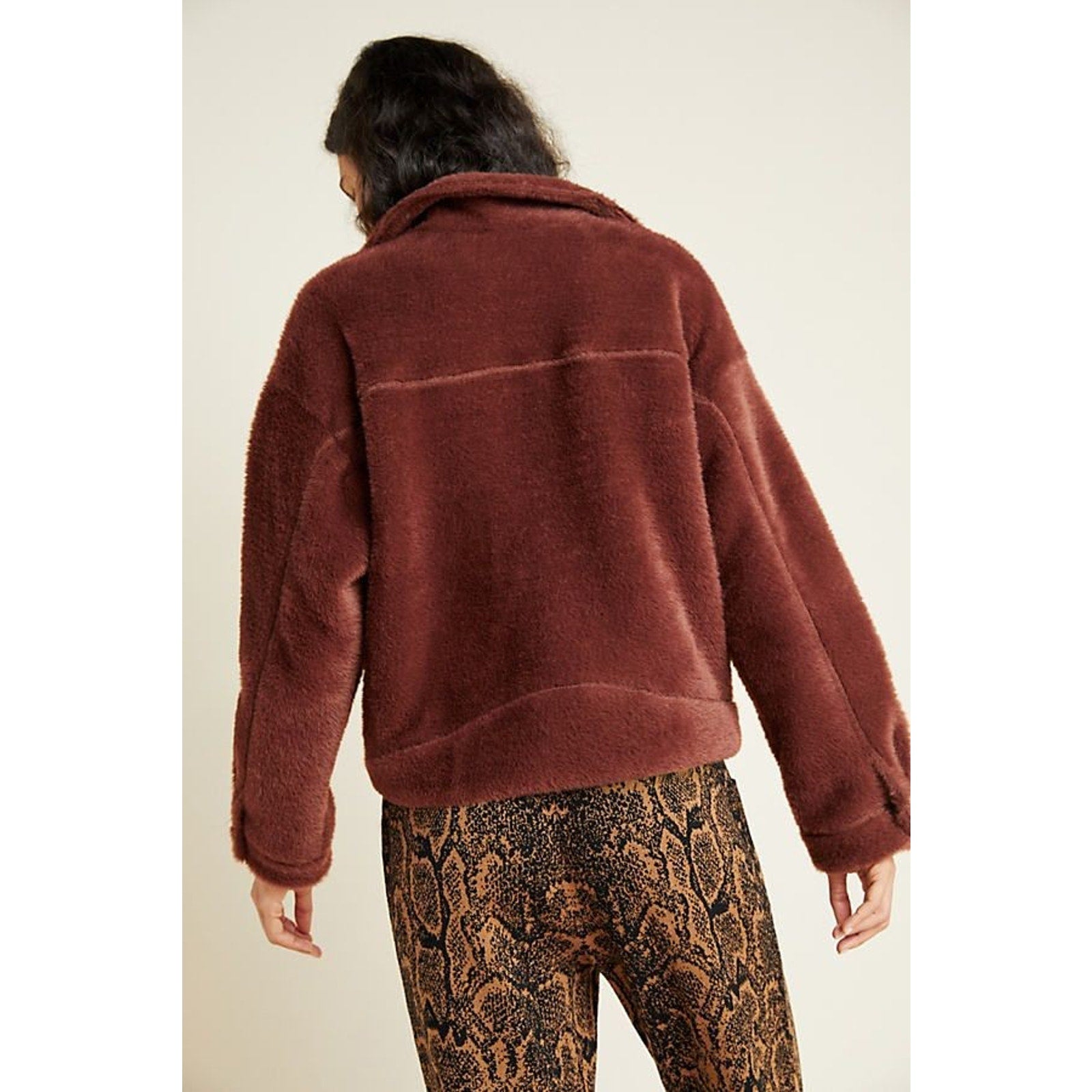New Anthropologie Sherpa Swan Coat by FRNCH $198 Brown X-SMALL Ultra Soft