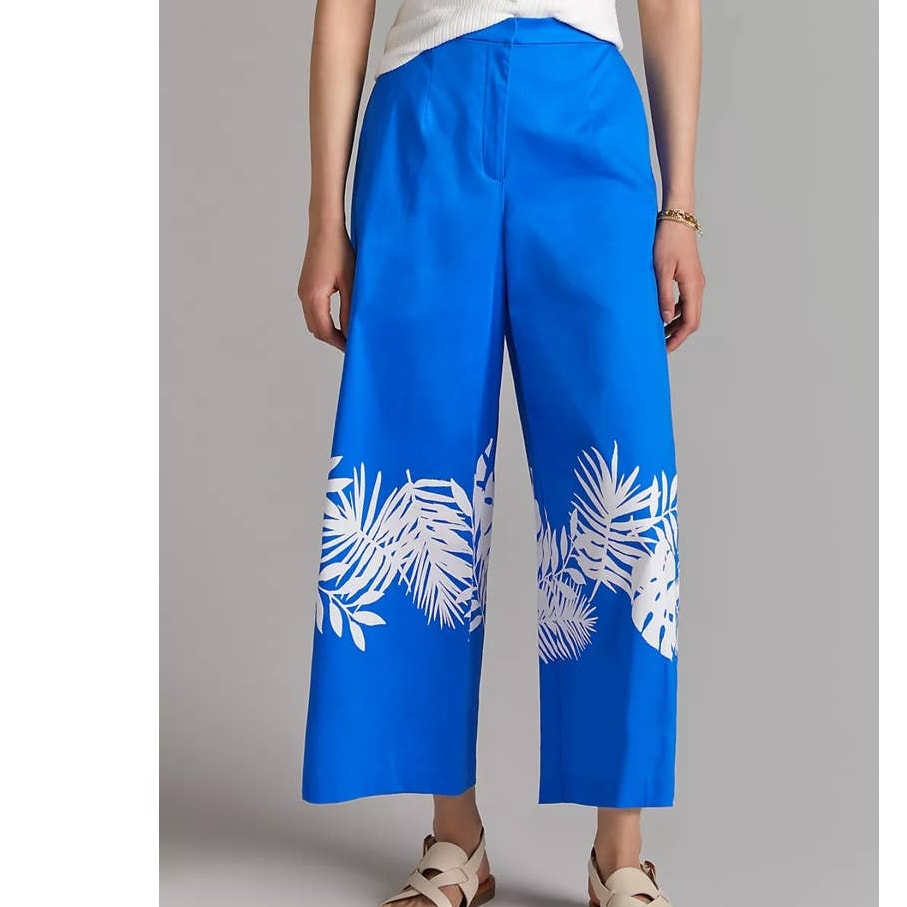 New Anthropologie HUTCH Palm Frond Wide-Leg Pants $148 SIZE 6 Blue