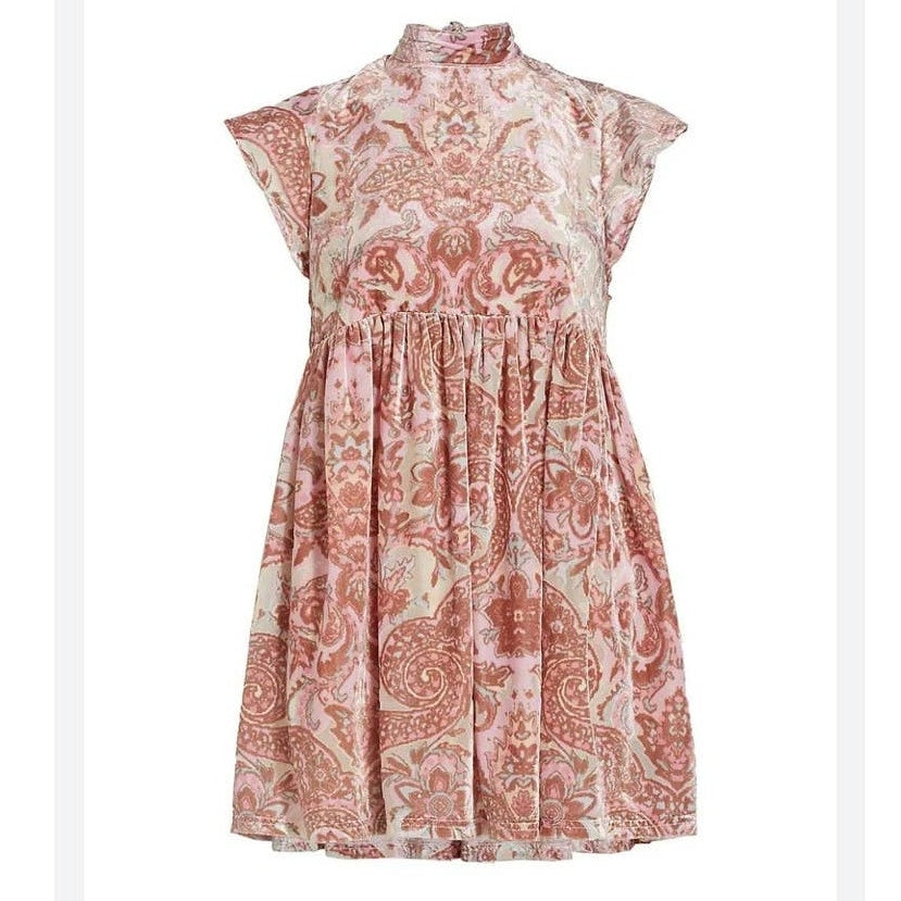 New Free People All The Time Velvet Mini Dress $168 X-SMALL Pink Petal