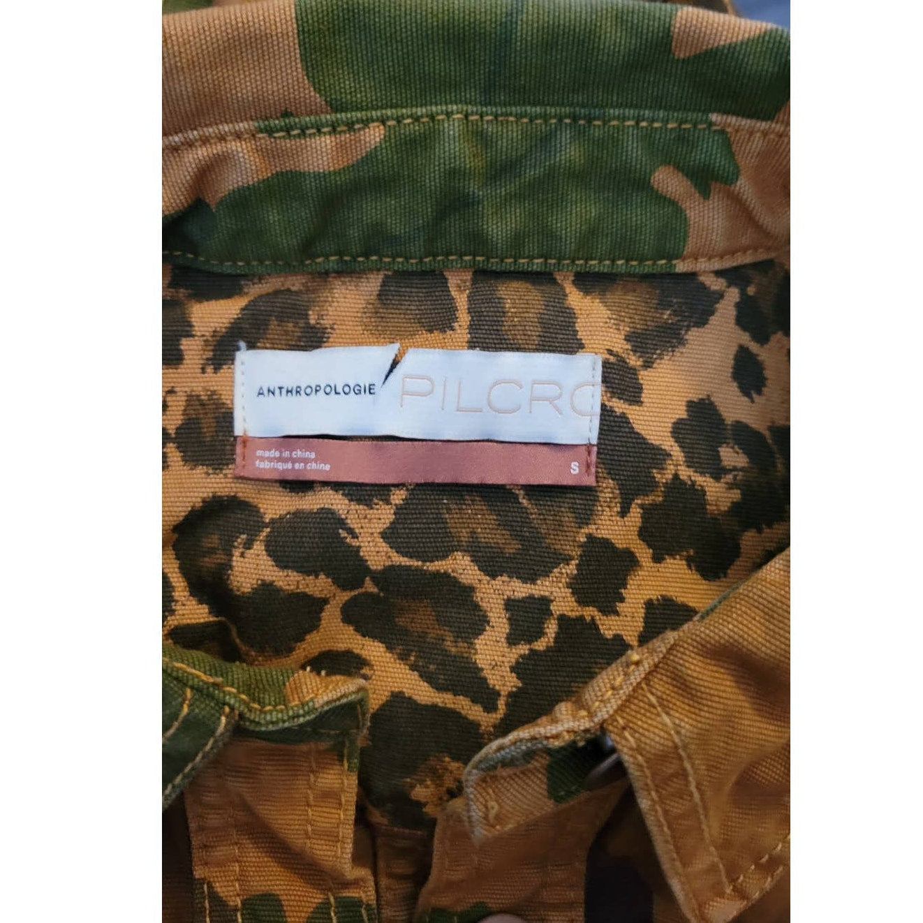 New Anthropologie Pilcro Camo Leopard Cat Denim Utility Jacket $158 Small