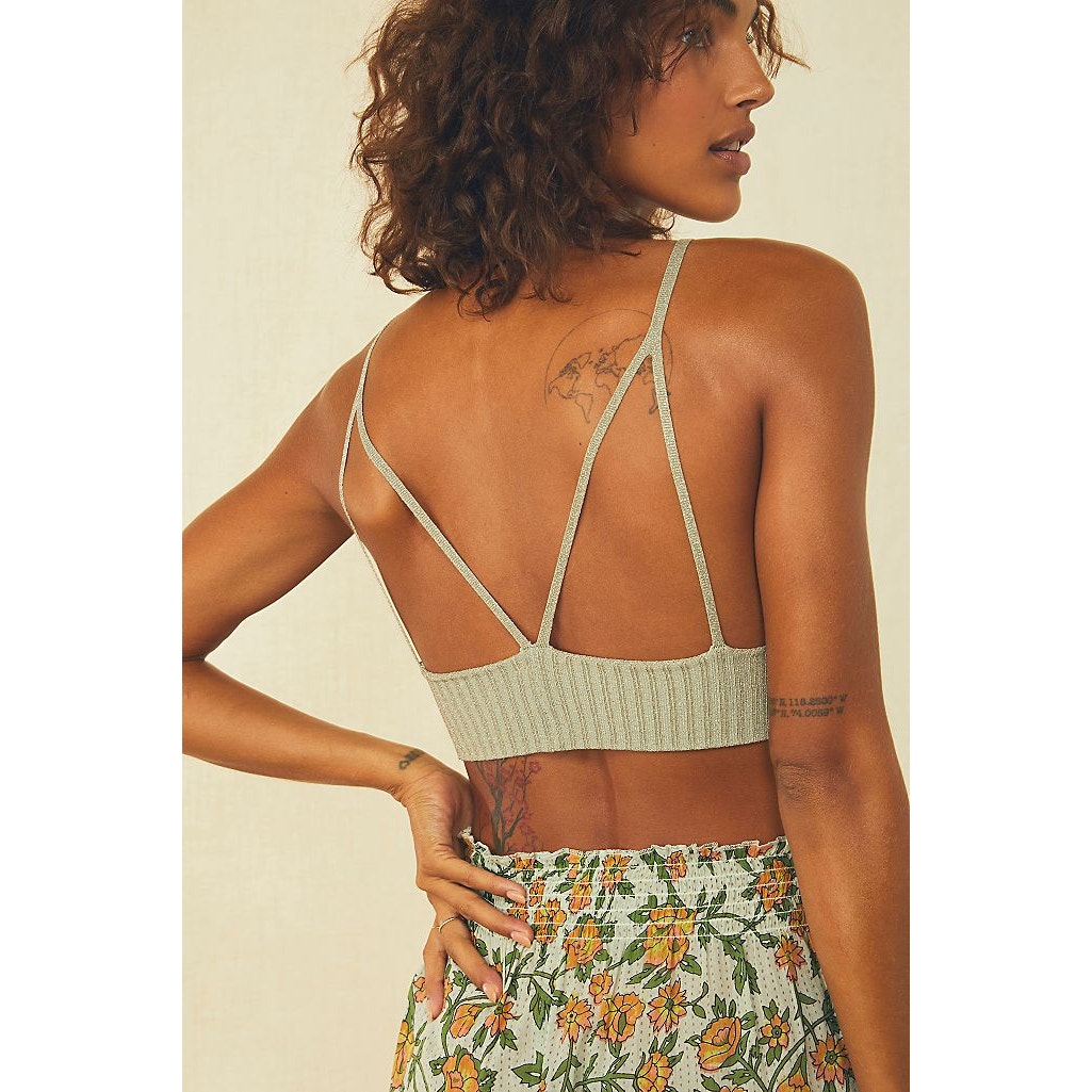 New Free People Ellery longline Bralette $38 Hazelwood Metallic XS Sweater Knit