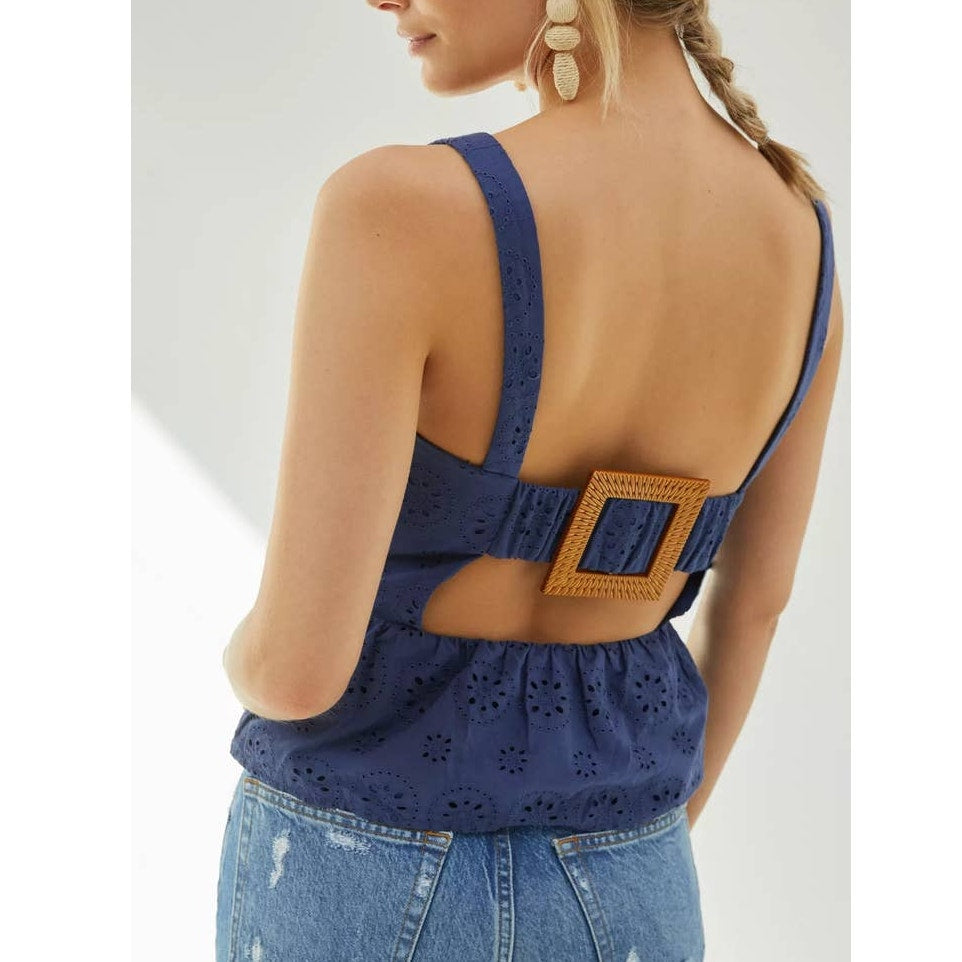 New Anthropologie x Hutch Dorri Buckle-Back Tank Top $128 SIZE 8 Blue