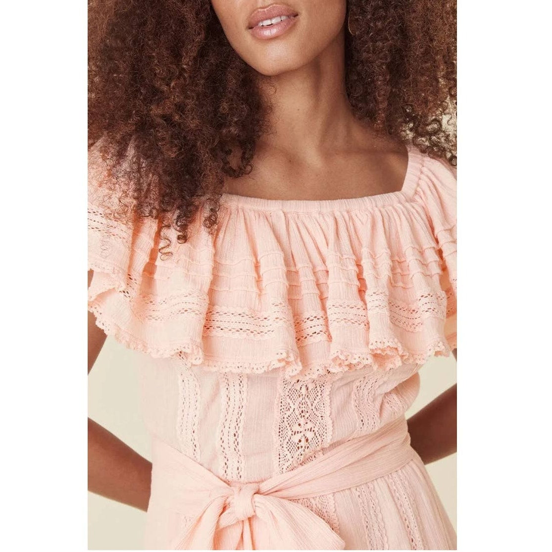 New Free People x Spell Cassie Off The Shoulder Lace Gown $299 X-SMALL Pink Free People