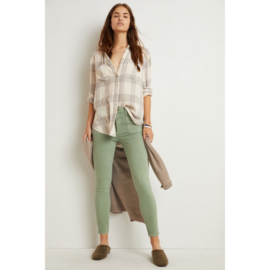 New Anthropologie Pilcro Patch Pocket Skinny Jeans $128 SIZE 28 Green Ankle Crop