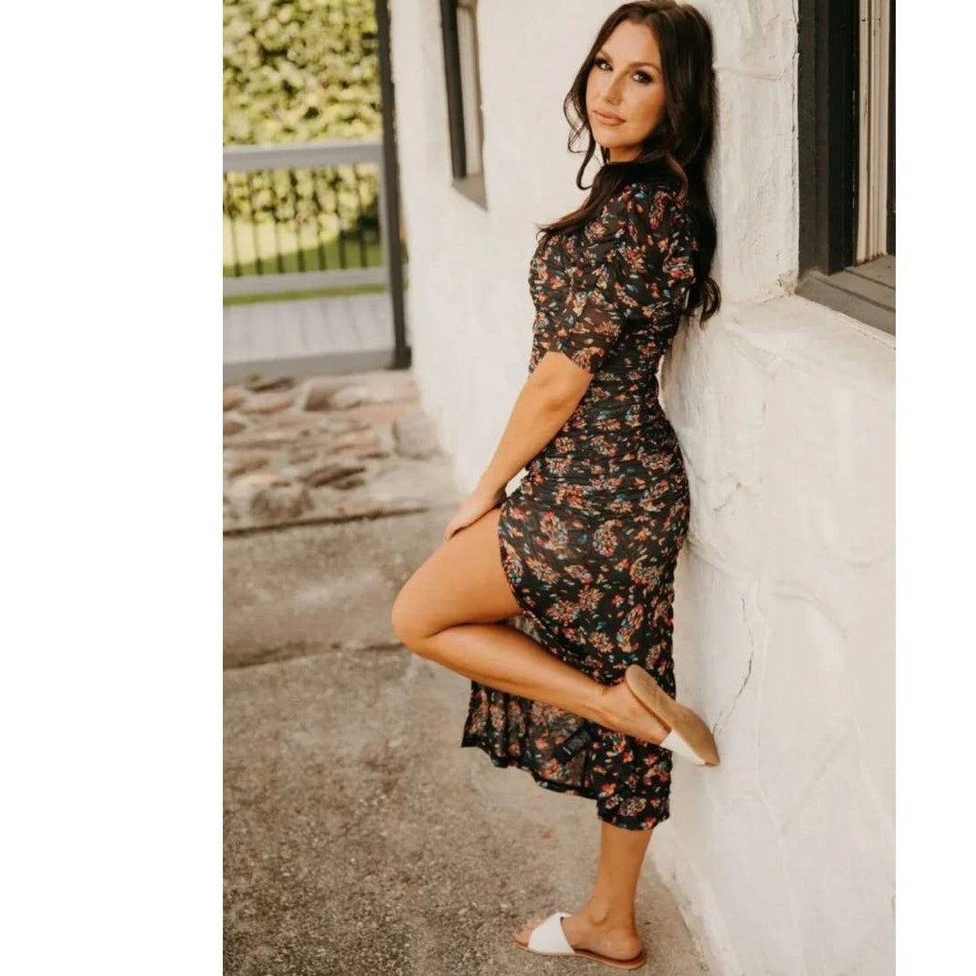 New Free People Briella Abstract Floral Midi Dress  $168 SMALL Twilight