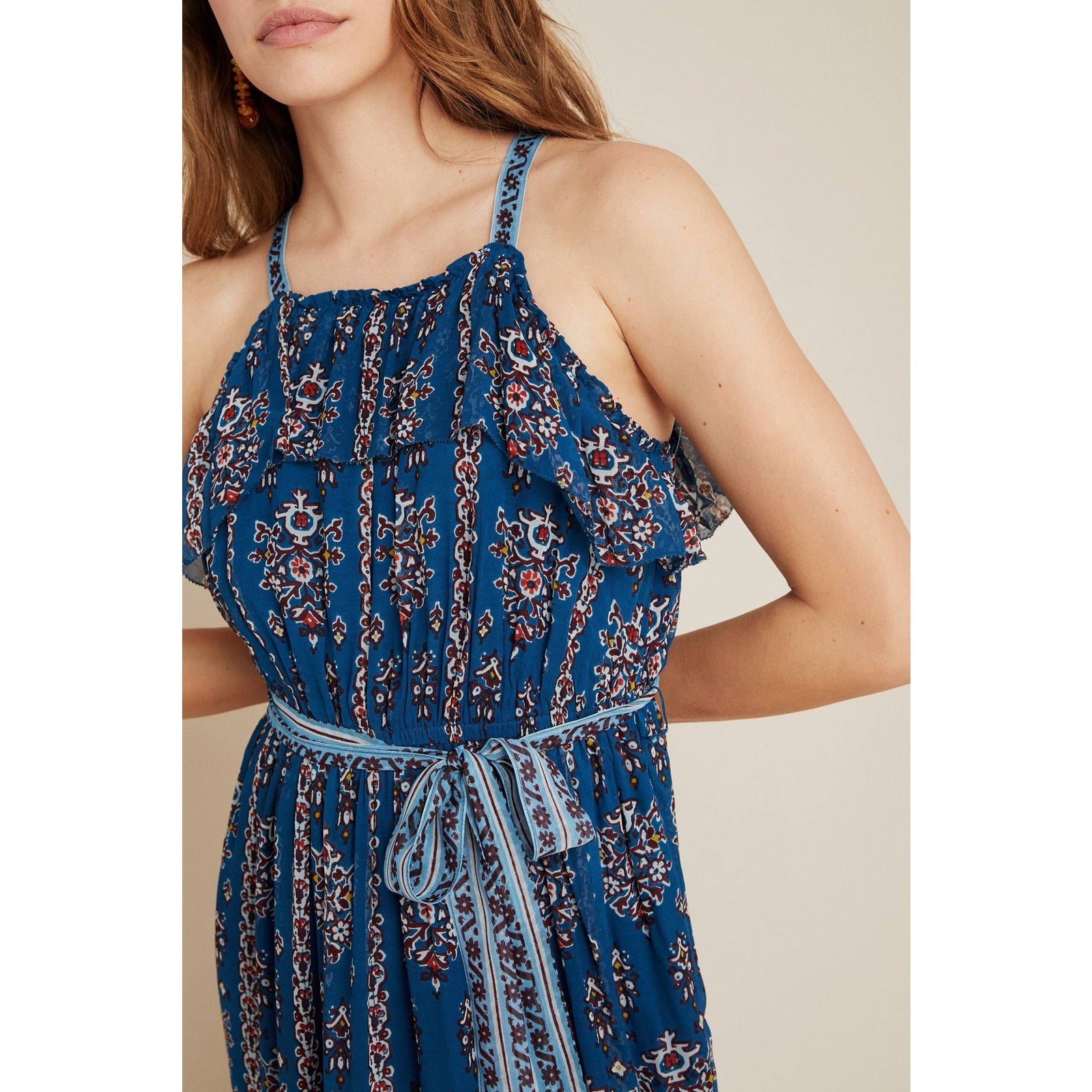 New Anthropologie Sasha Ruffled Tiered Maxi Dress $198 SMALL Blue Boho