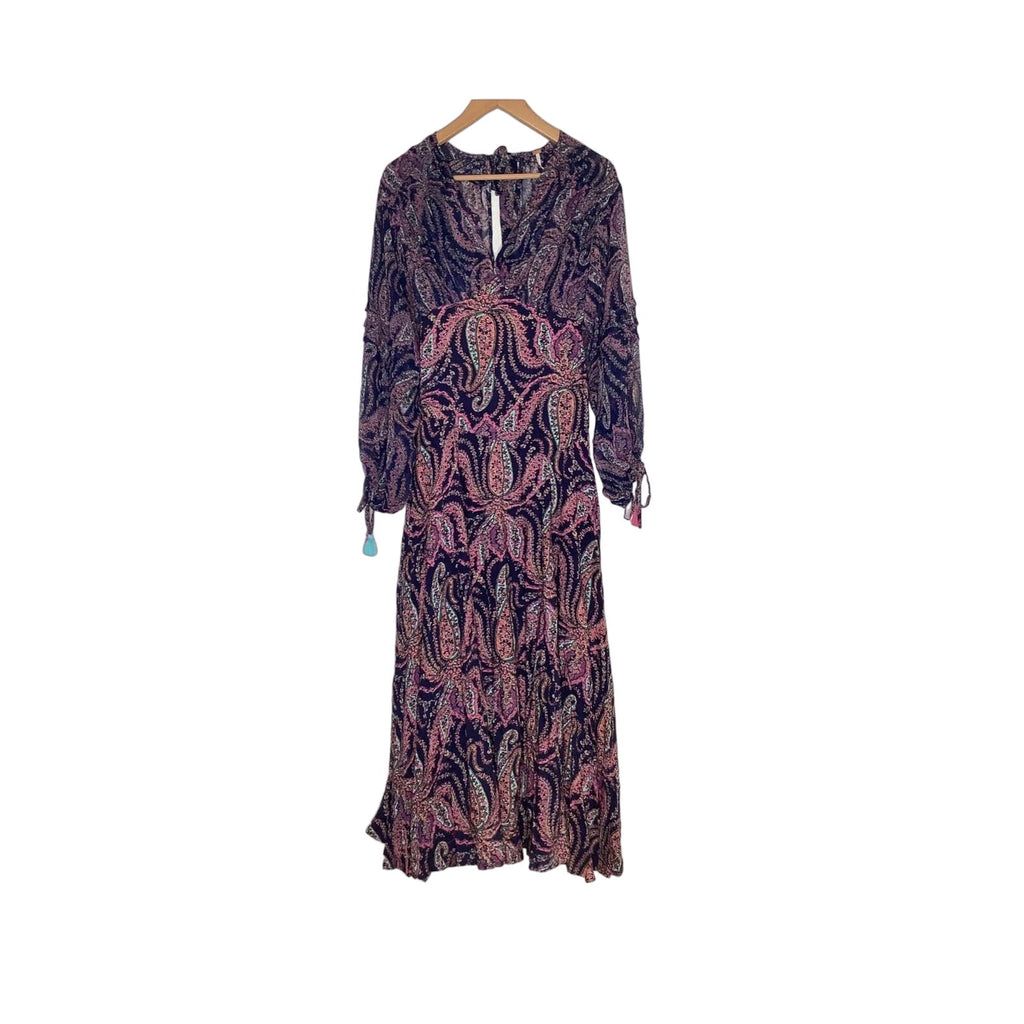 New Free People Mirage Boho Paisley Maxi Dress $198 Size 0 Long Sleeve