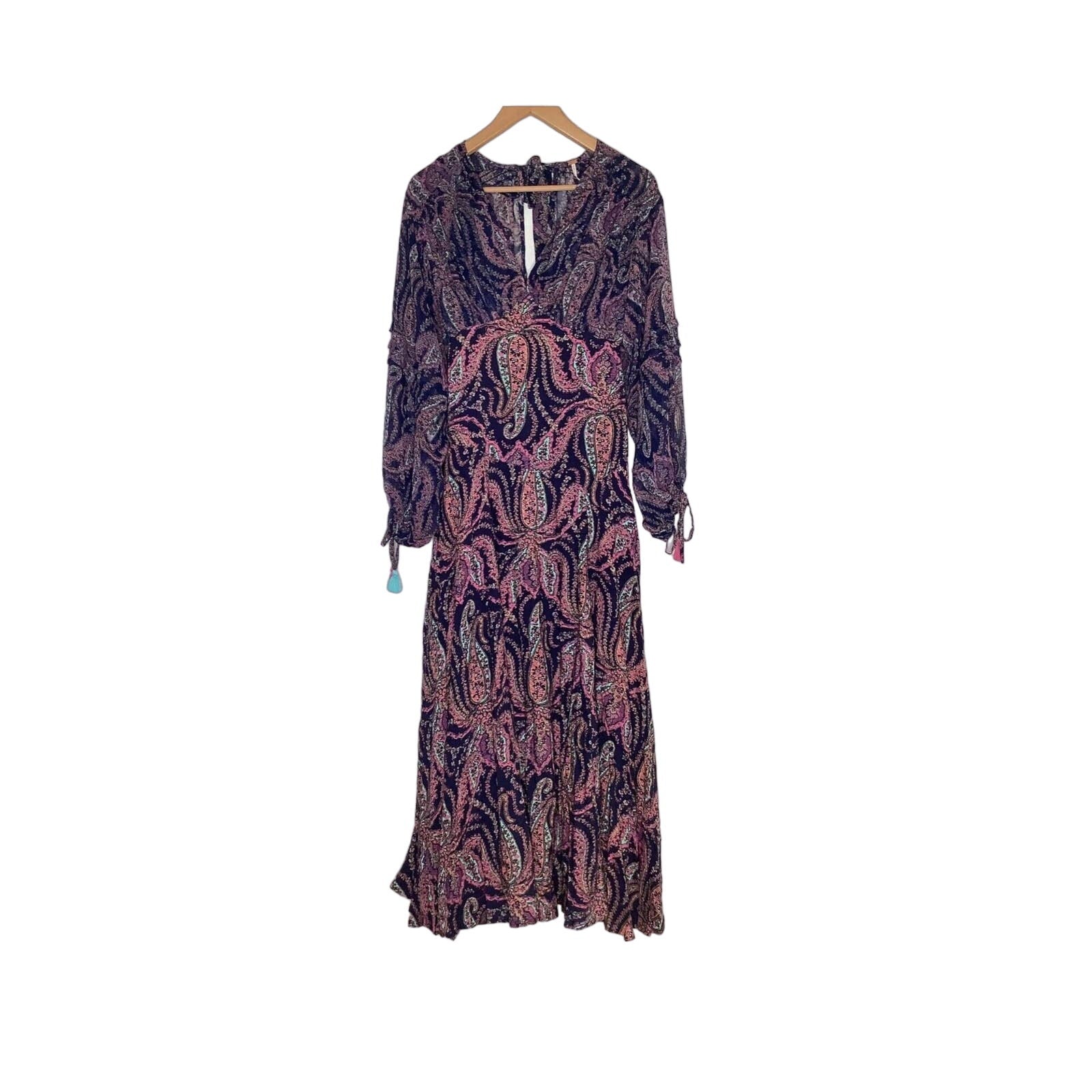 New Free People Mirage Boho Paisley Maxi Dress $198 Size 0 Long Sleeve