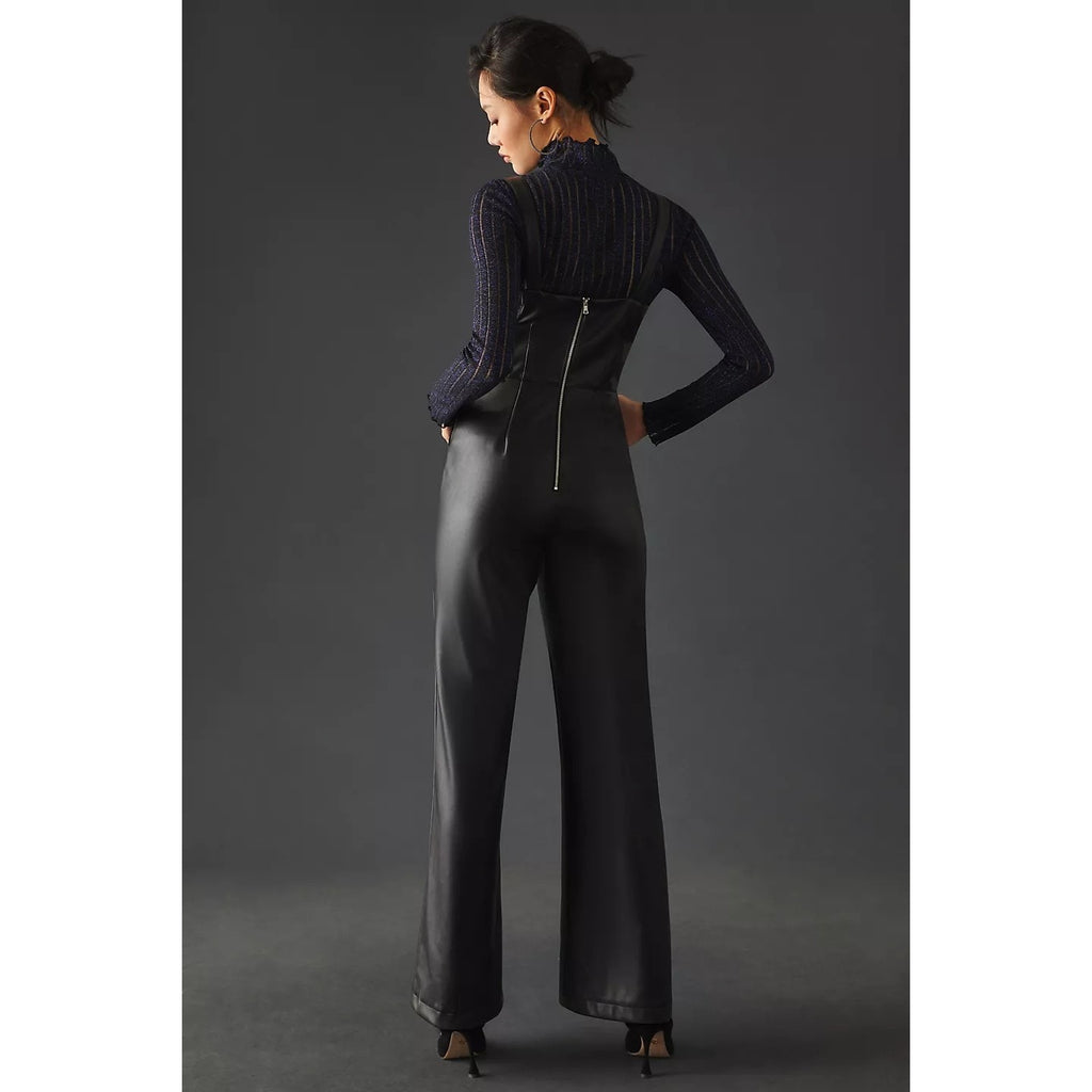 New Anthropologie Avec Les Filles Faux Leather Jumpsuit $198 SMALL 4/6 Black