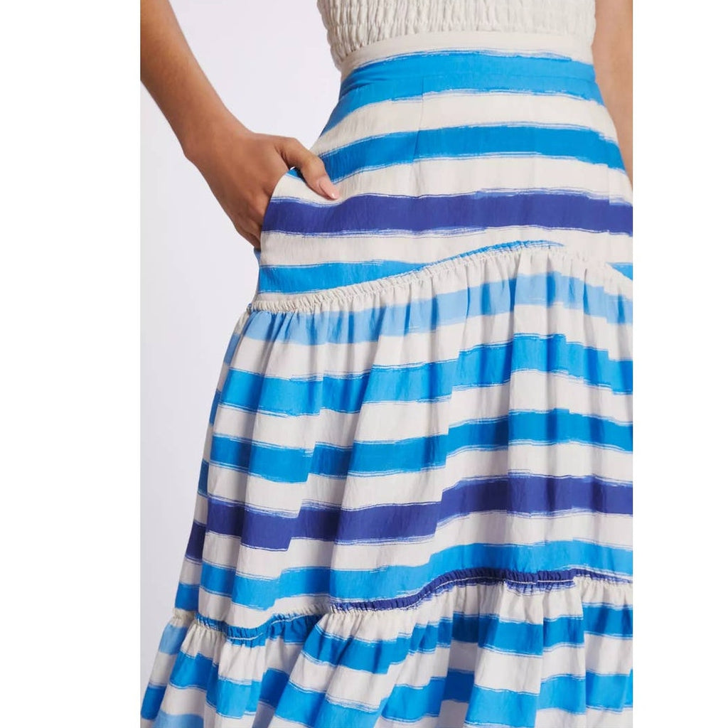 New Anthropologie Maeve Striped A-Line Midi Skirt  $148 X-SMALL Blue Tiered