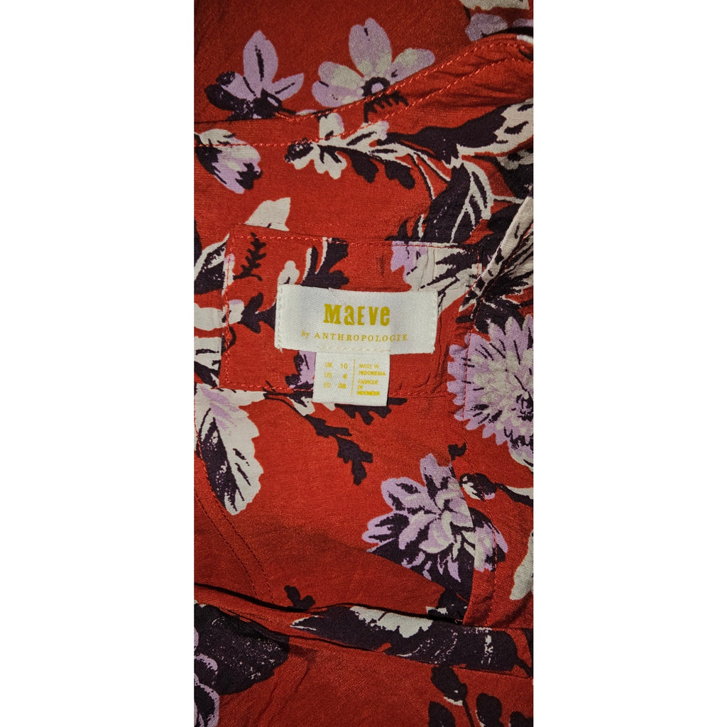 New Anthropologie Maeve Puff-Sleeve Floral Midi Dress $160 SIZE 6 Red