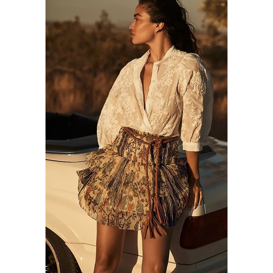 New Anthropologie MES DEMOISELLES Floral Tiered Mini Skirt  $230 SIZE 4 (36)