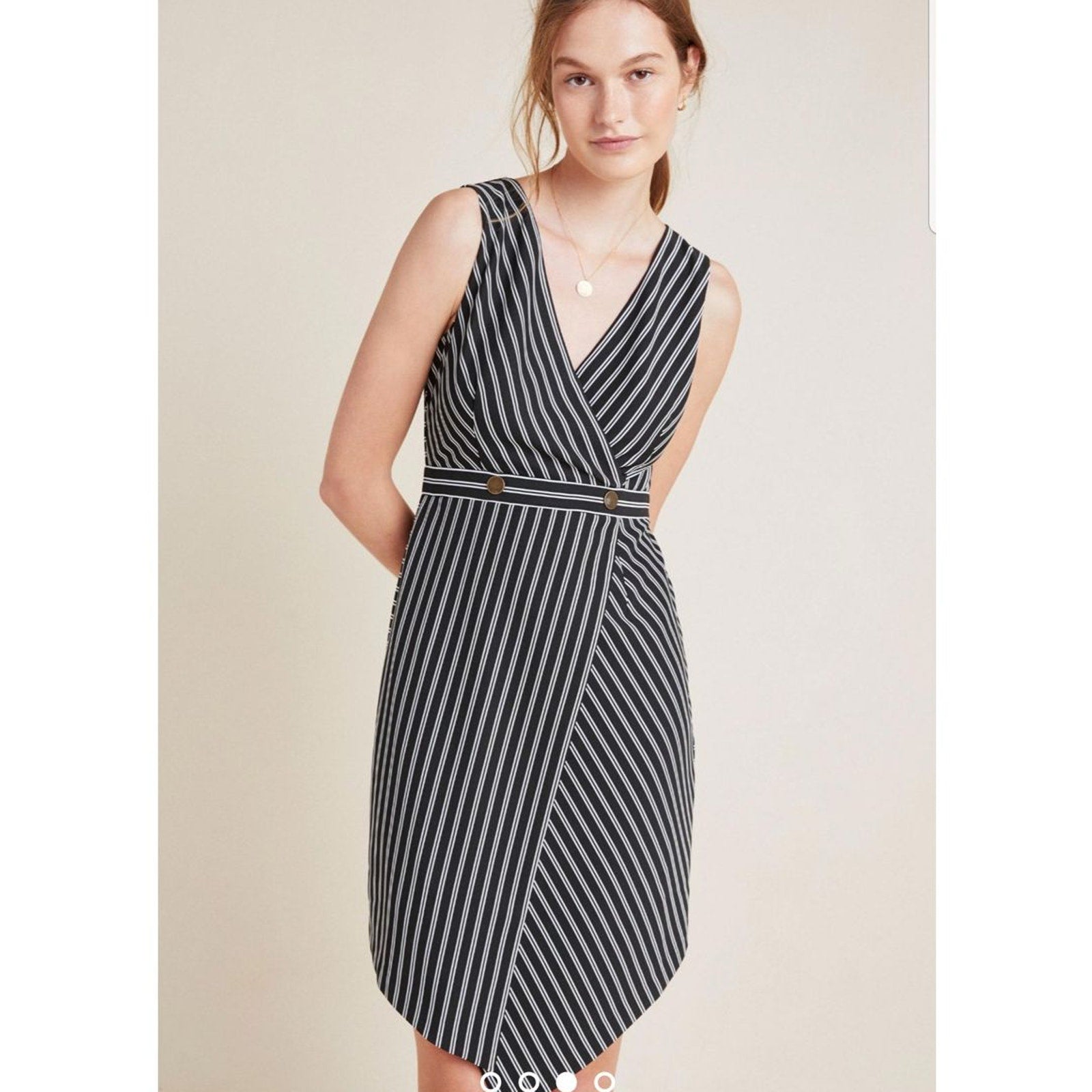 New Anthropologie Indira Asymmetrical Dress by Hutch $160 XS Striped Mini B&W