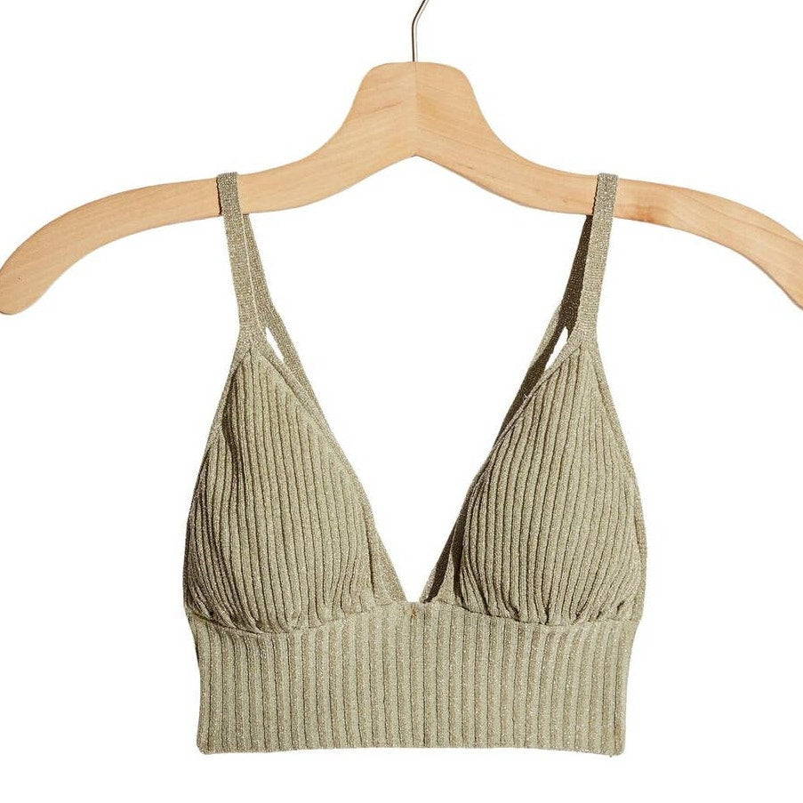New Free People Ellery longline Bralette $38 Hazelwood Metallic XS Sweater Knit