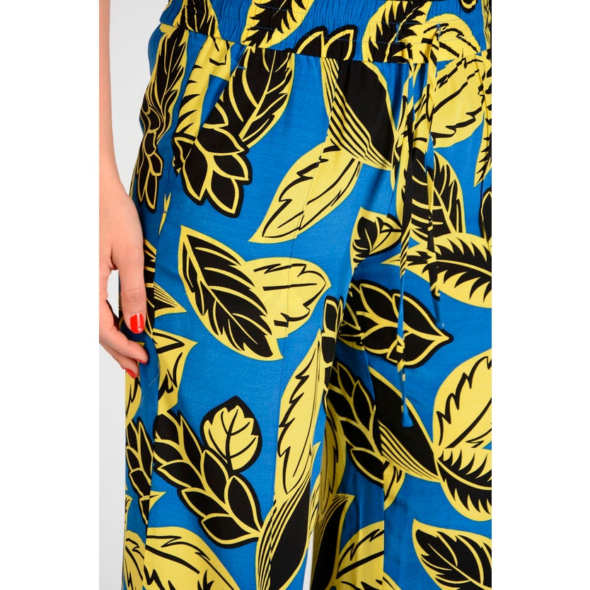New MOSCHINO Boutique Leaf Pants $272 SIZE 6 Blue Elastic Drawstring Waist