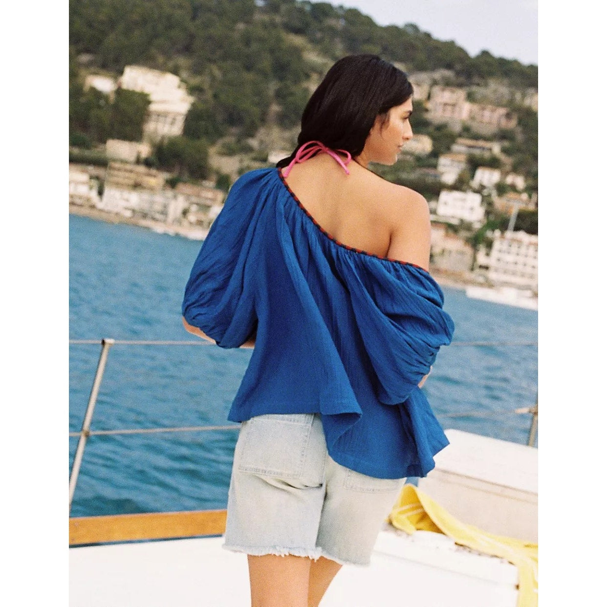 Anthropologie Sundry Embroidered Blouse SMALL (1) Klein Blue Anthropologie